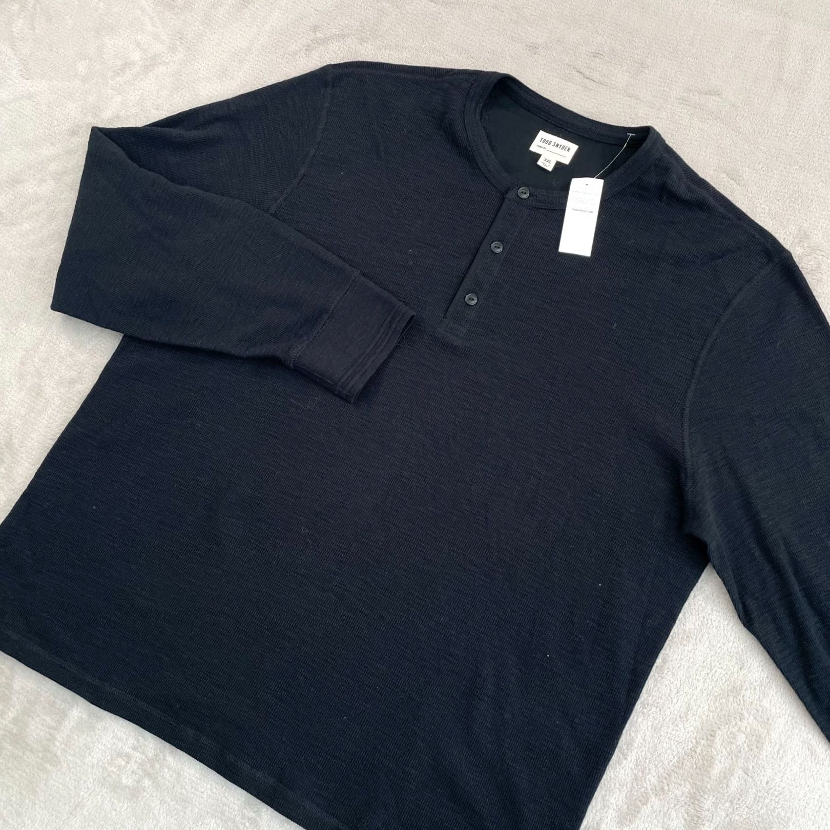 Todd Snyder Todd Snyder Waffle Knit Henley Shirt Men 2XL Black Slub Cotton Slim Fit NWT Size US XXL / EU 58 / 5 - 3 Thumbnail
