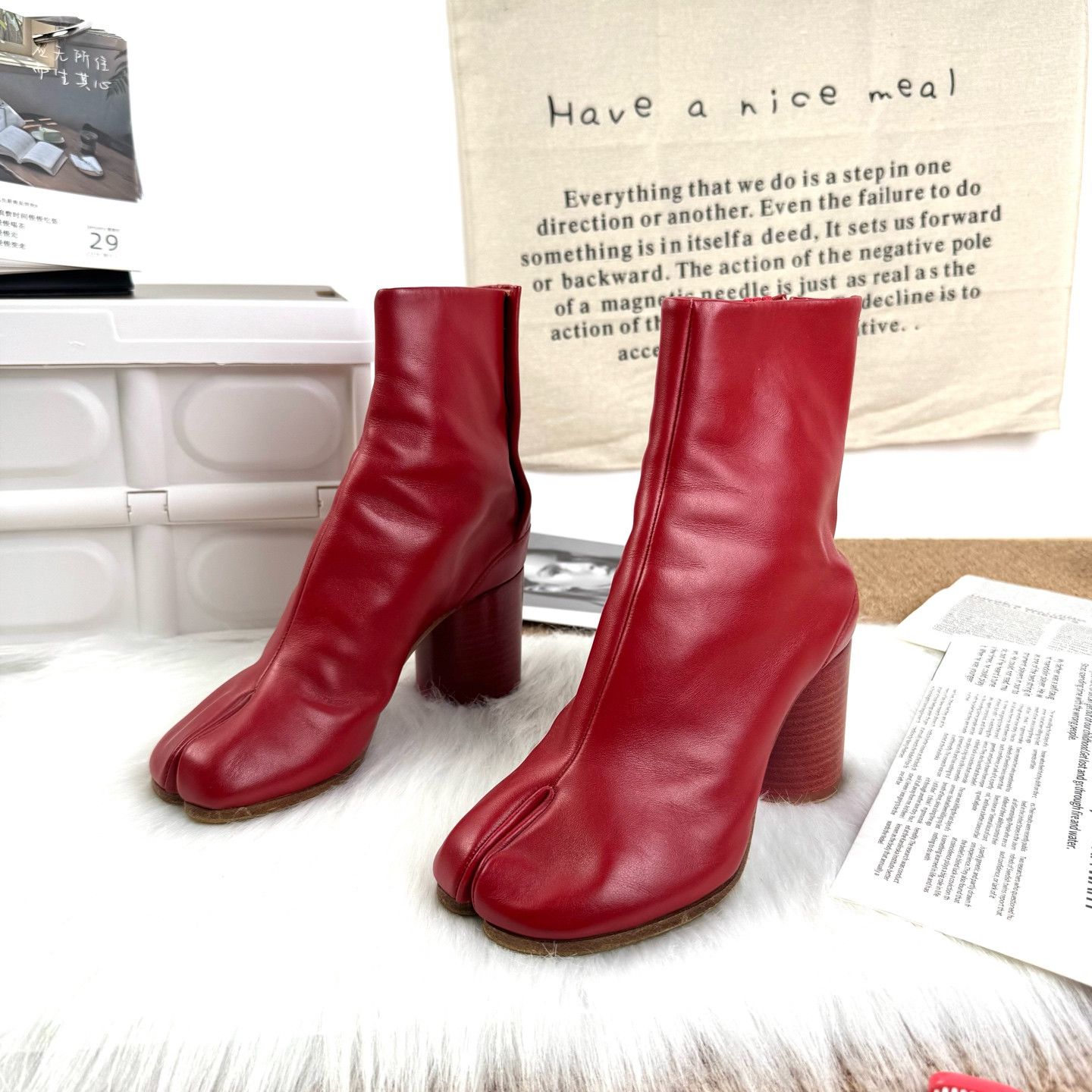 Maison Margiela Maison Margiela Red Leather Tabi Boots Size 35 Size US 5 / IT 35 - 1 Thumbnail