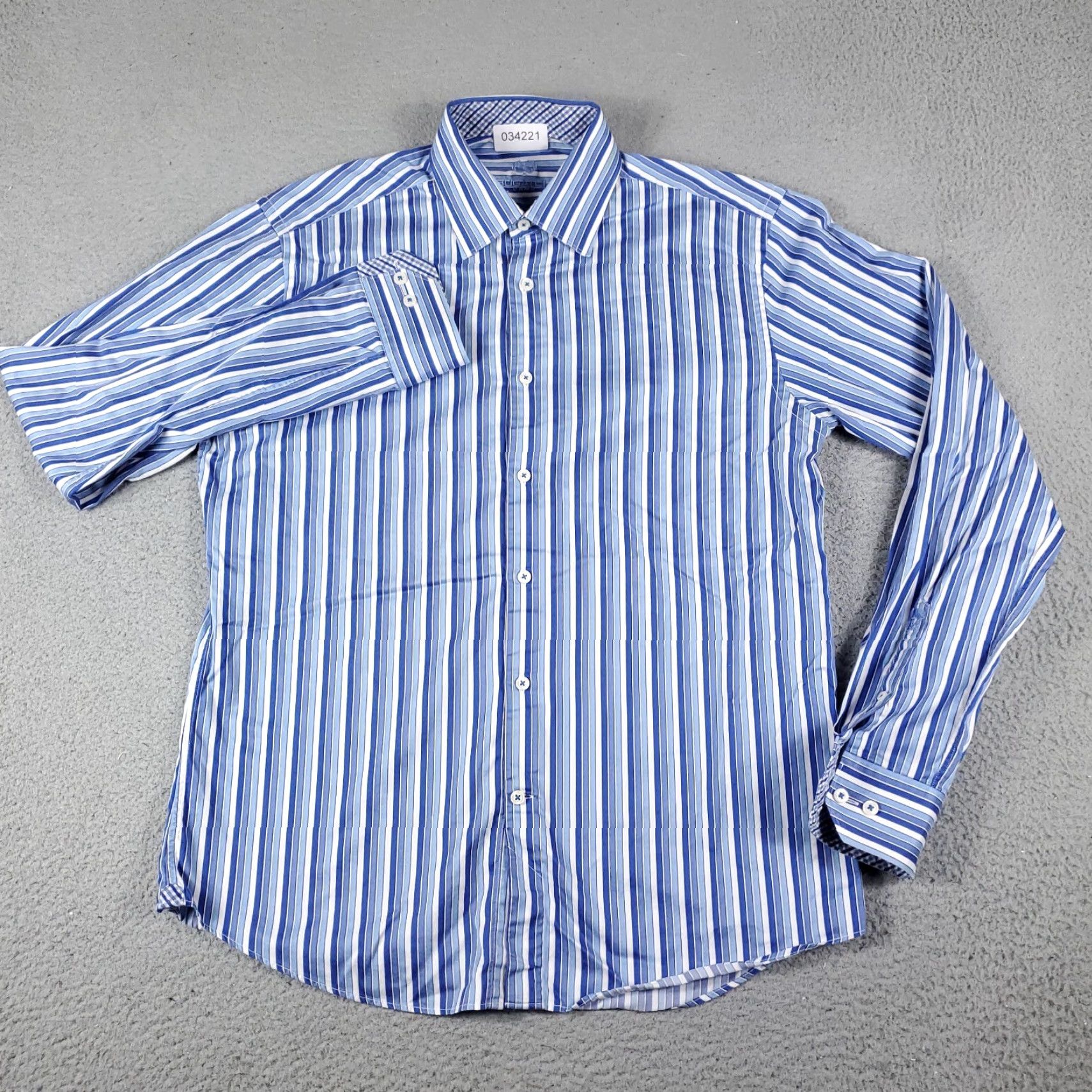 BUGATCHI Bugatchi Uomo Blue Striped Dress Shirt 16.5 Long Sleeve Mens Regular Fit Size 42R - 2 Thumbnail