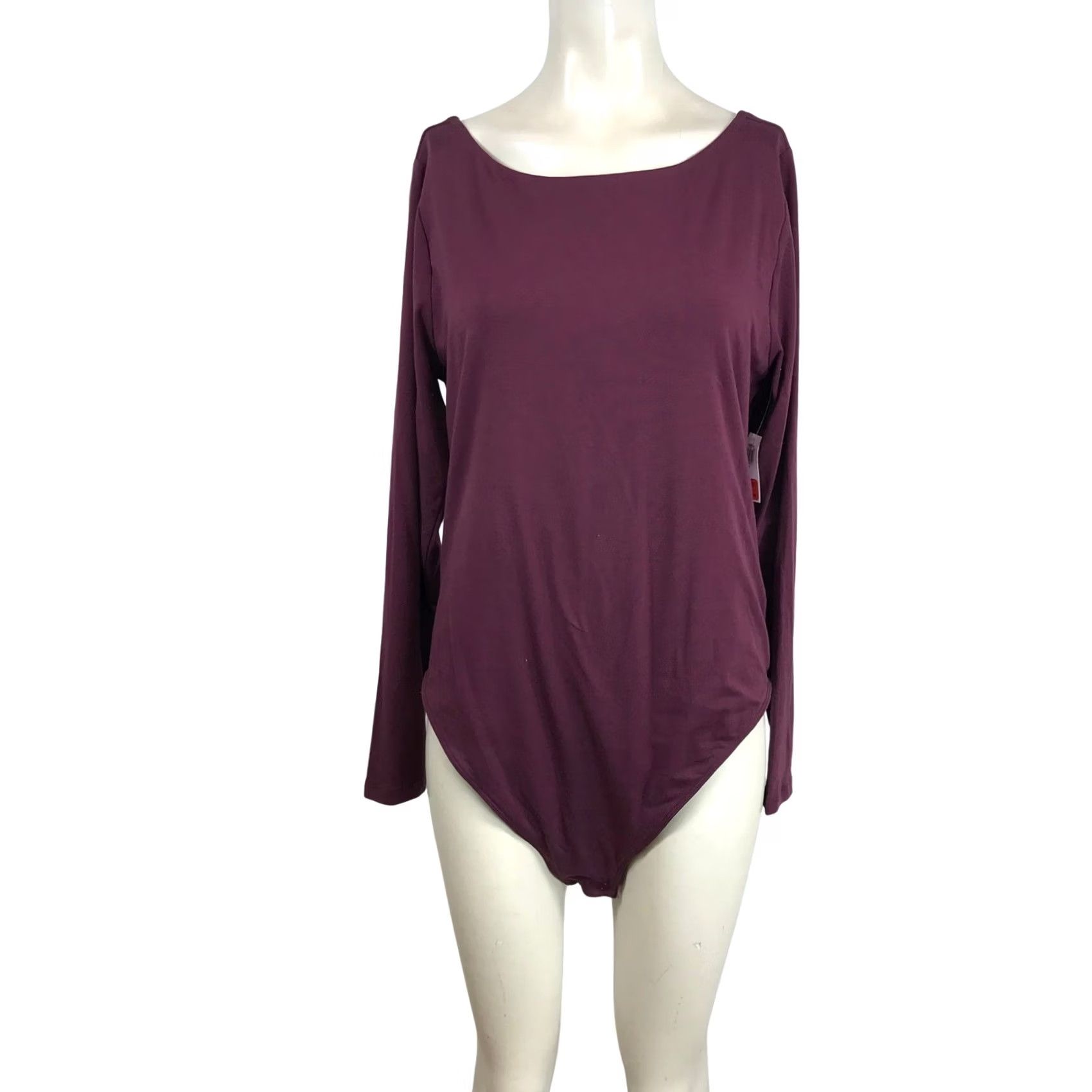 Old Navy Old Navy Womens Plus Bodysuit Long Sleeve Boat Neck Deep Scoop Back Plum Burgundy Size XXL / US 16-18 / IT 52-54 - 2 Thumbnail
