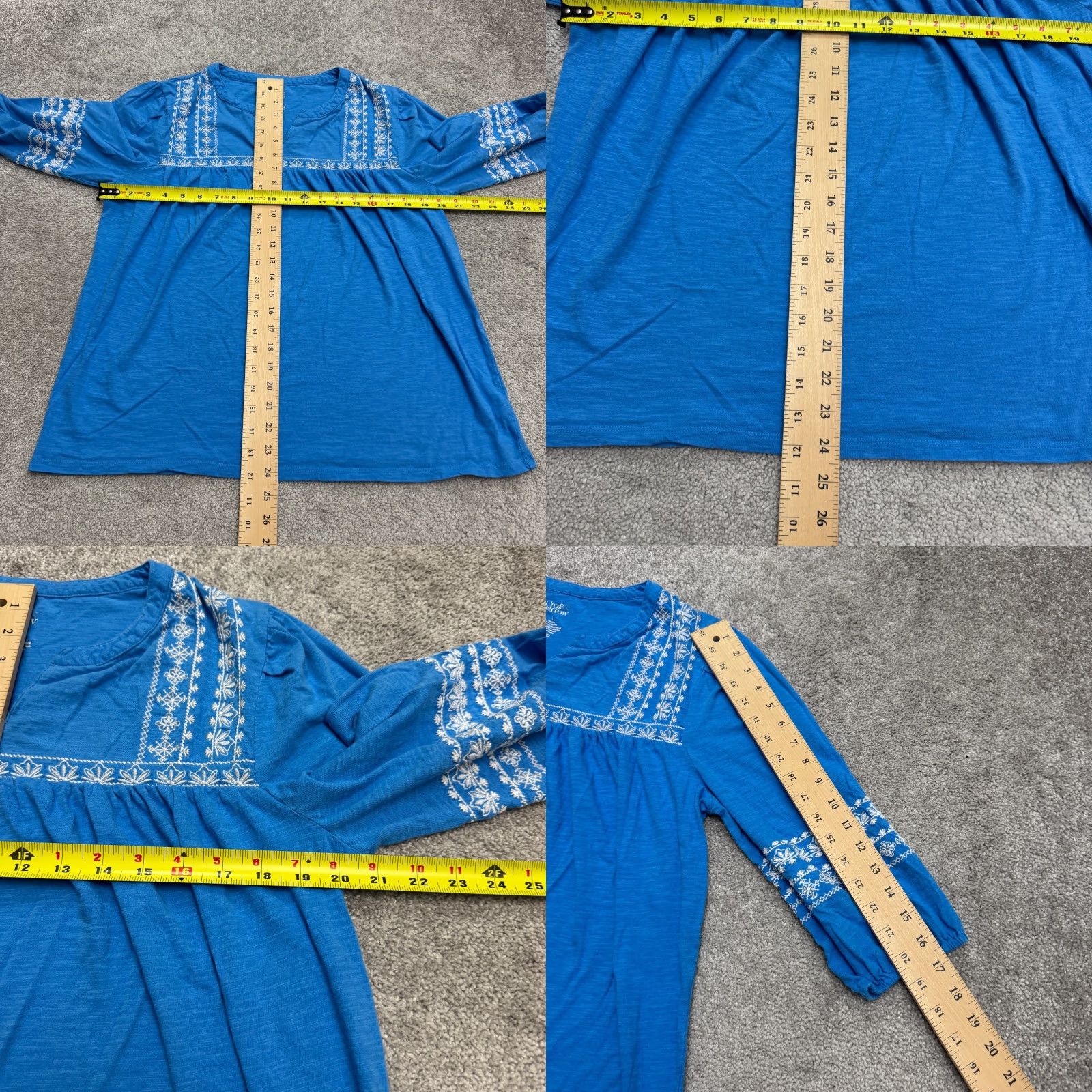 Croft & Barrow Croft & Barrow Blouse Women L Blue Long Sleeve Peasant Embroidered Knit Casual Bohemian Shirt Womens Size L / US 10 / IT 46 - 8 Thumbnail
