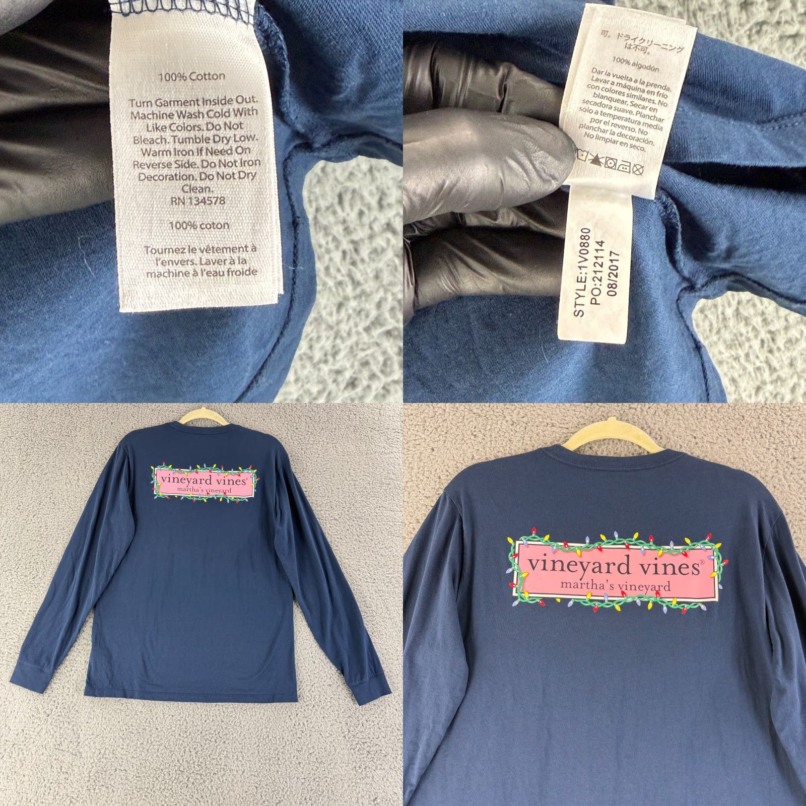 Vineyard Vines Vineyard Vines T-Shirt Men Small Blue Long Sleeve Graphic Print Crew Neck Cotton Size US S / EU 44-46 / 1 - 8 Thumbnail
