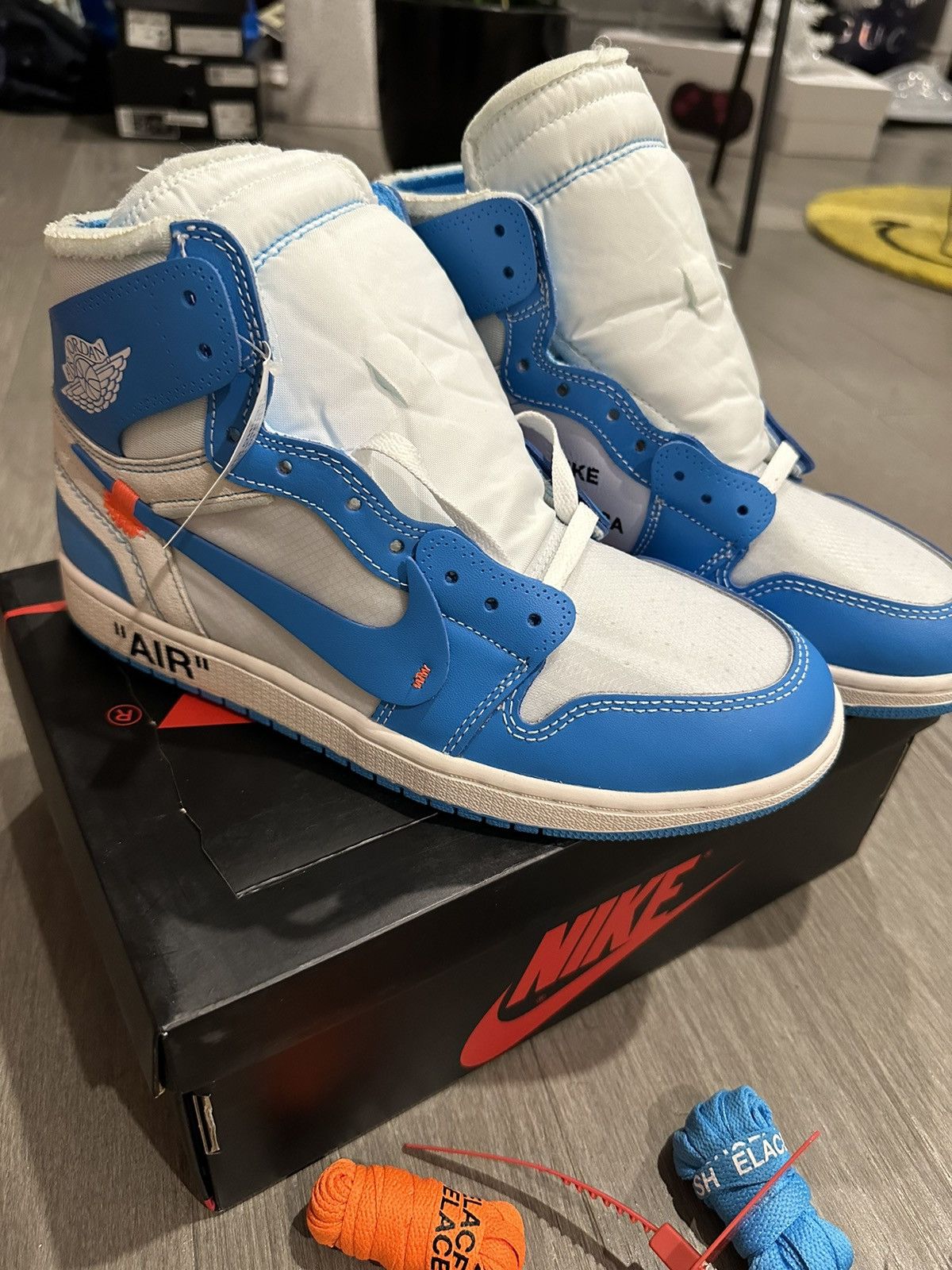 image of Nike x Off White Air Jordan 1 Unc Shoes, Men's (Size 9)