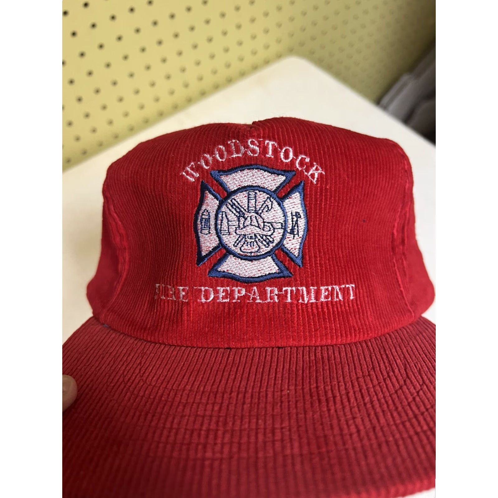 Vintage VINTAGE Woodstock Fire Department Red Corduroy SnapBack Cap Hat Vermont VT Men Adjustable Red Corduroy Baseball Cap WV Size ONE SIZE - 5 Thumbnail