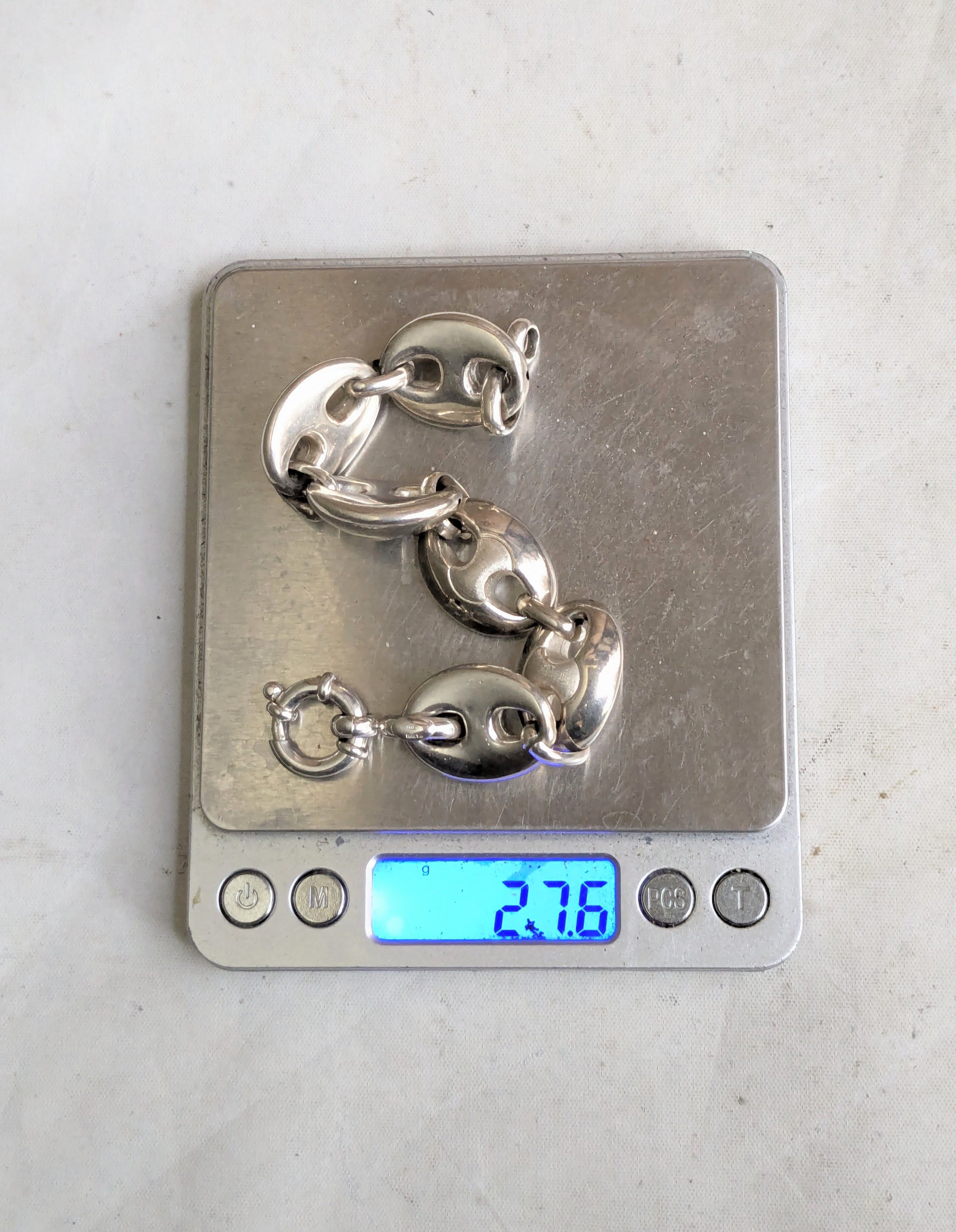 Jewelry Vintage Sterling Silver Bracelet Mariner Anchor Puffy Hollow Size 26 - 15 Thumbnail