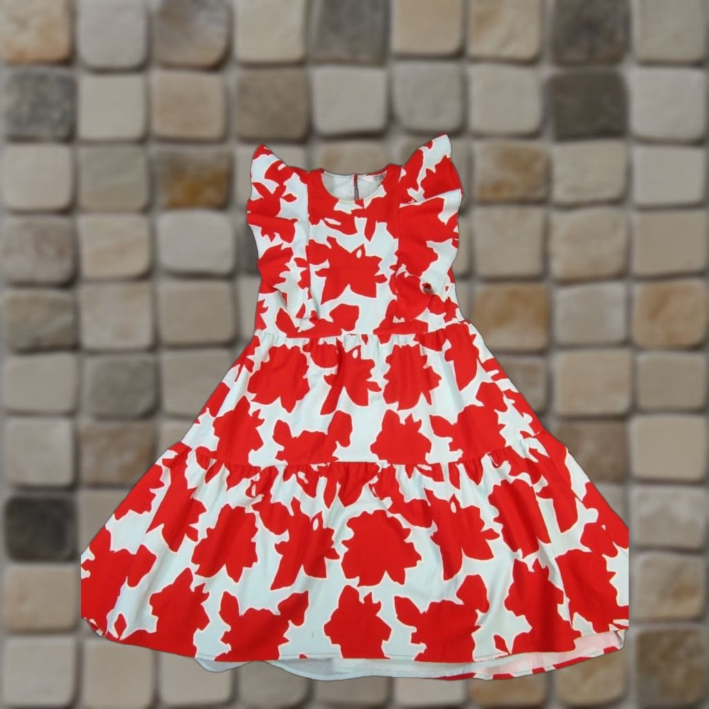 Vintage Crosby Dress Womens XS Red Blouson Knnee Length Floral Round Neck Sleeveless Button Polyester Dress Length Knee Length Business Casual Travel Size XS / US 0-2 / IT 36-38 - 1 Thumbnail