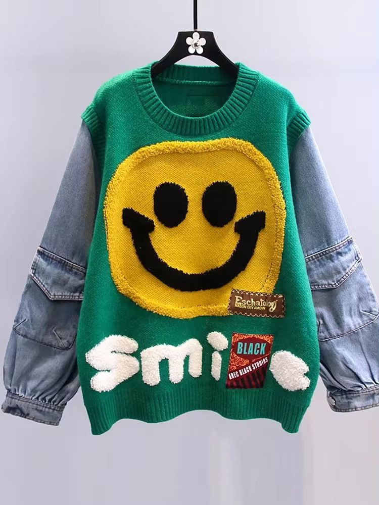 Other Smiling Face Loose Sweater Neck Pullover Jumpers Winter Size XL / US 12-14 / IT 48-50 - 1 Thumbnail