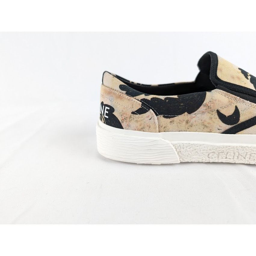 o1rshd1 Palm Tree Printed Canvas Flat Slip On 05 Beige/Black