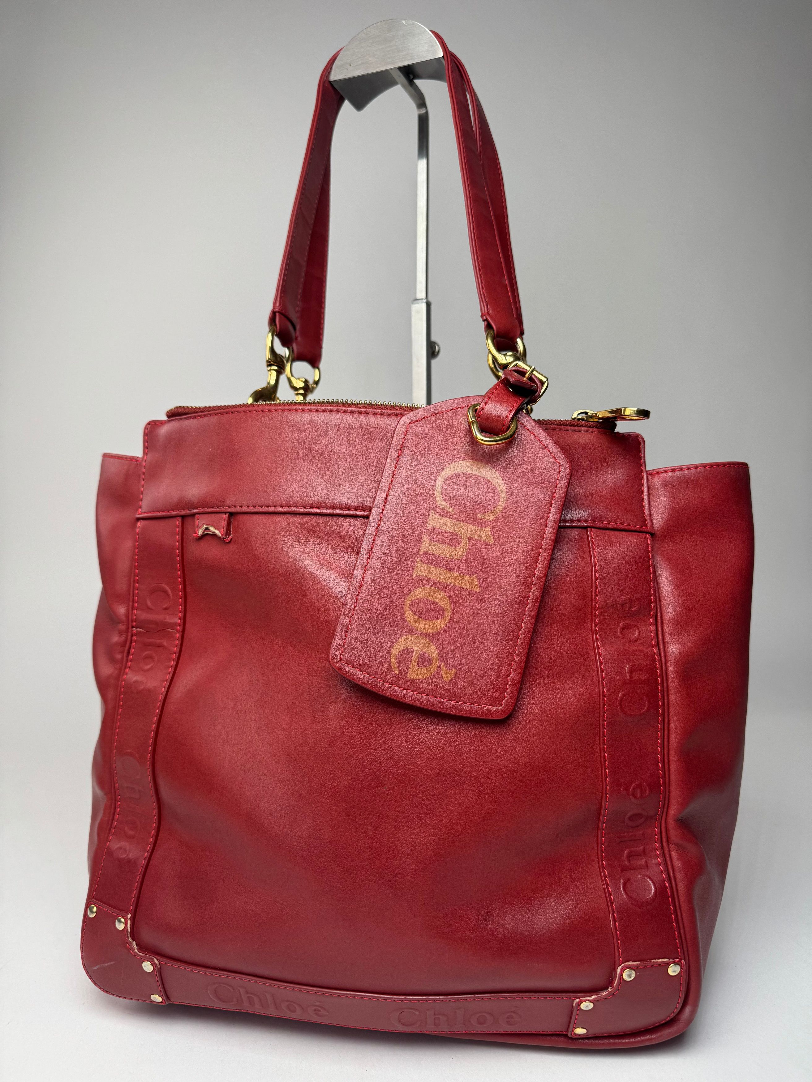 Chloe Vintage Leather Tote Bag Red Size ONE SIZE - 1 Thumbnail