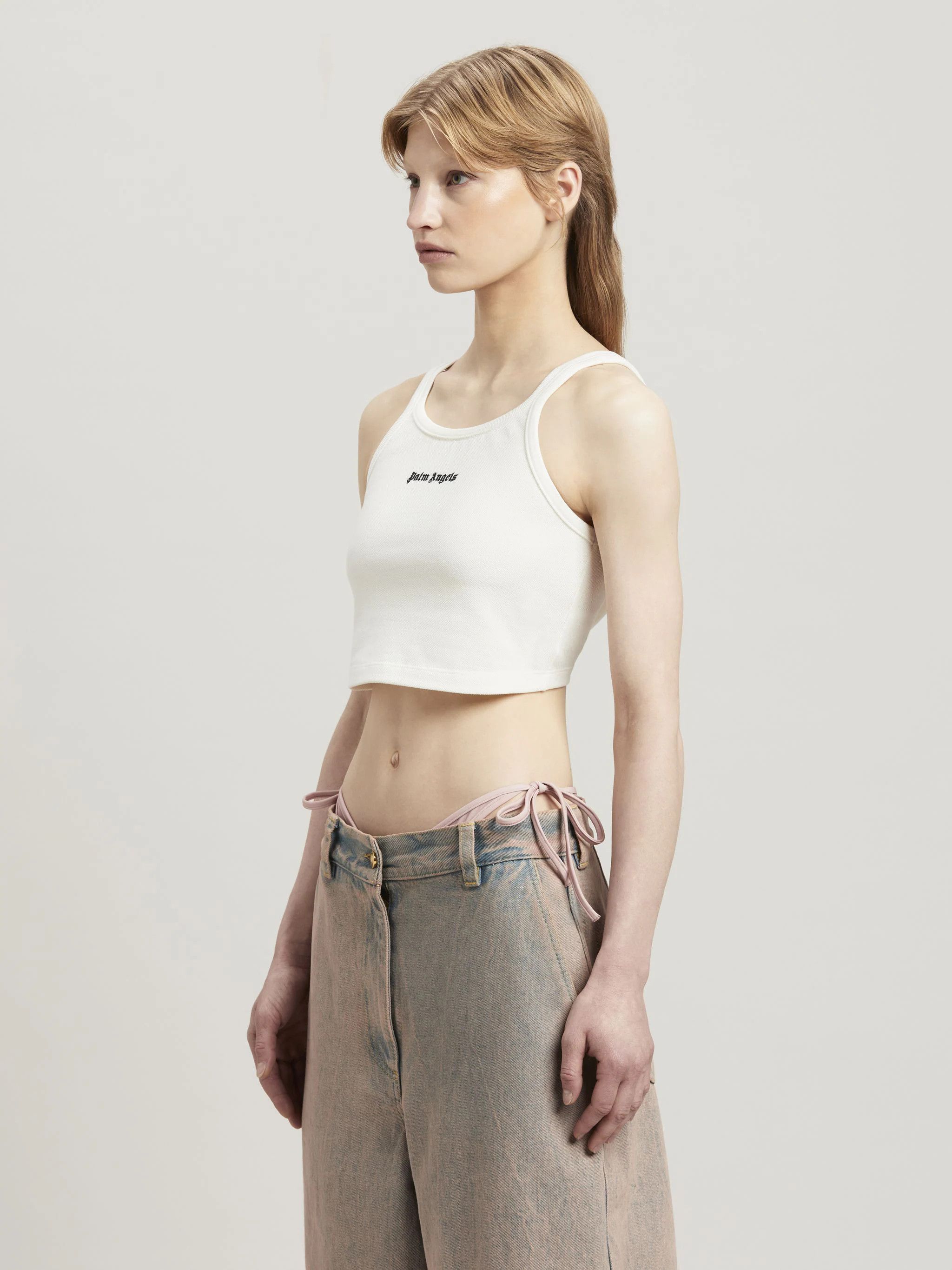 Palm Angels o1s22i1n0824 Embroidered Logo Crop Top in White Size S / US 4 / IT 40 - 4 Thumbnail