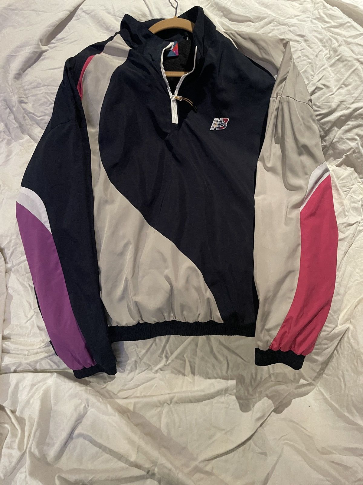 image of 2020 Kith x New Balance 1/4 Zip Nylon Windbreaker Track Top in Navy, Men's (Size Large)