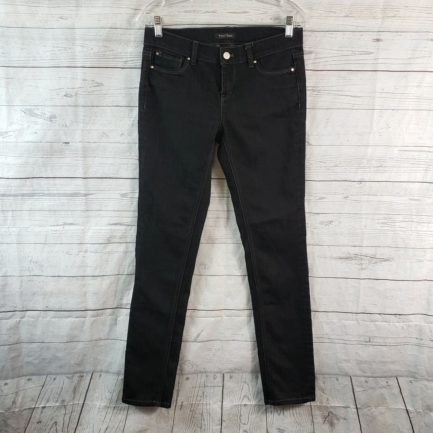White House Black Market White House Black Market Womens Jeans Sz 2 Solid Black Low Rise Slim Leg Size 26" / US 2 / IT 38 - 2 Thumbnail