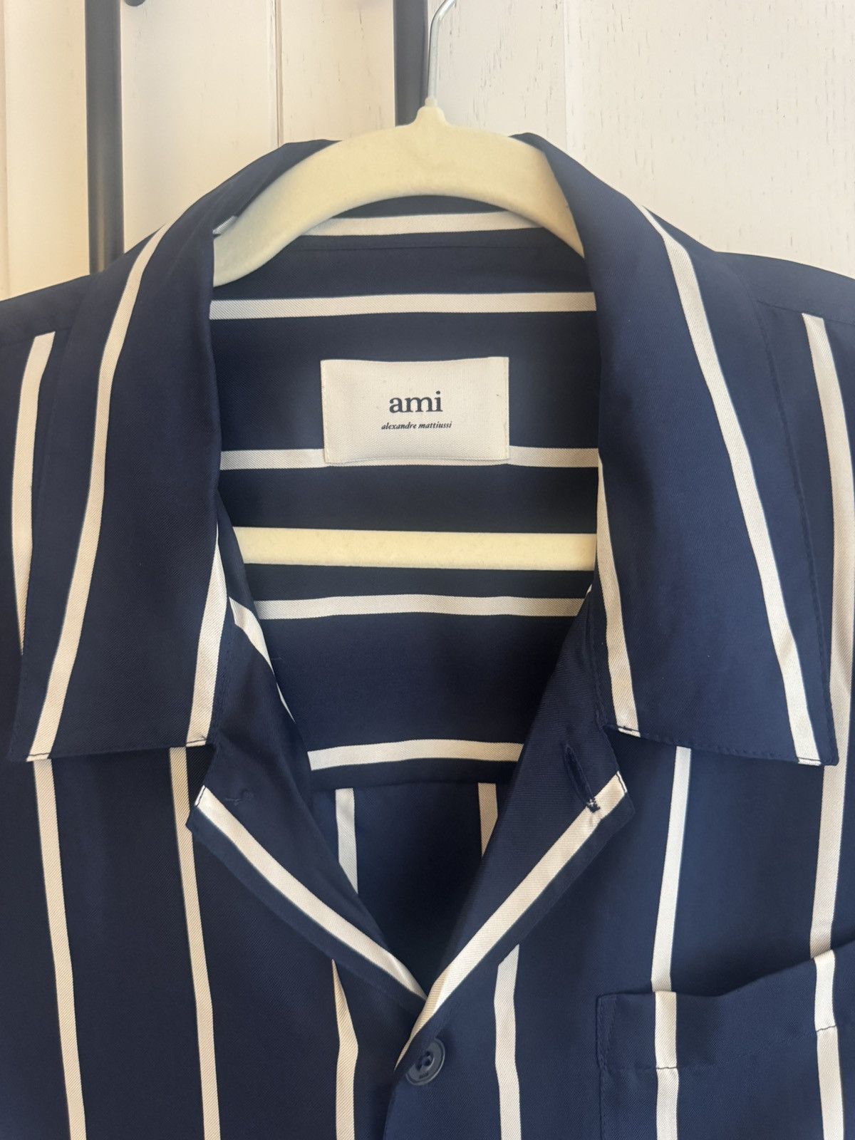 AMI Ami Silk Striped Short-Sleeve Shirt Size US L / EU 52-54 / 3 - 3 Thumbnail