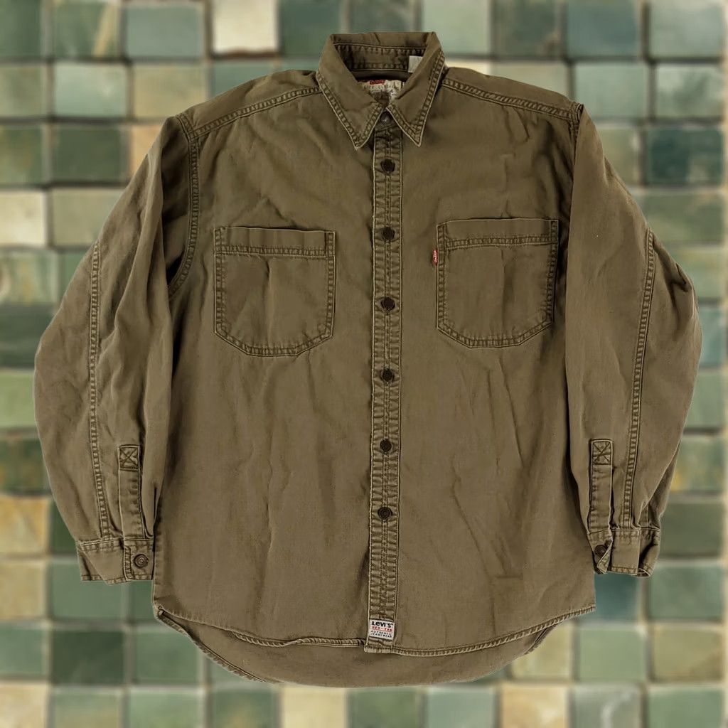 Levi's VINTAGE Levi's Shirt Green Denim Long Sleeve Mens M 90s Metal Button Shirt Size US M / EU 48-50 / 2 - 1 Thumbnail