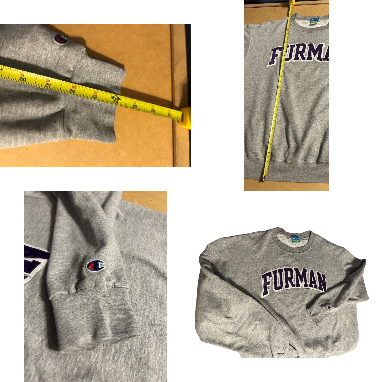 Champion VINTAGE Champion Furman University Sweatshirt Pullover Adult XL Gray Purple Logo Crew Neck Long Sleeve Solid Men Size US XL / EU 56 / 4 - 9 Thumbnail