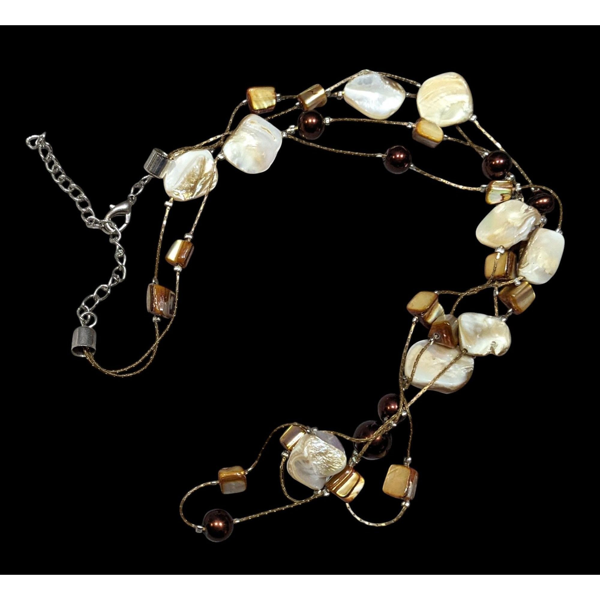 Other Bohemian Layered Shell And Brown Faux Pearl Station Necklace Size ONE SIZE - 1 Thumbnail