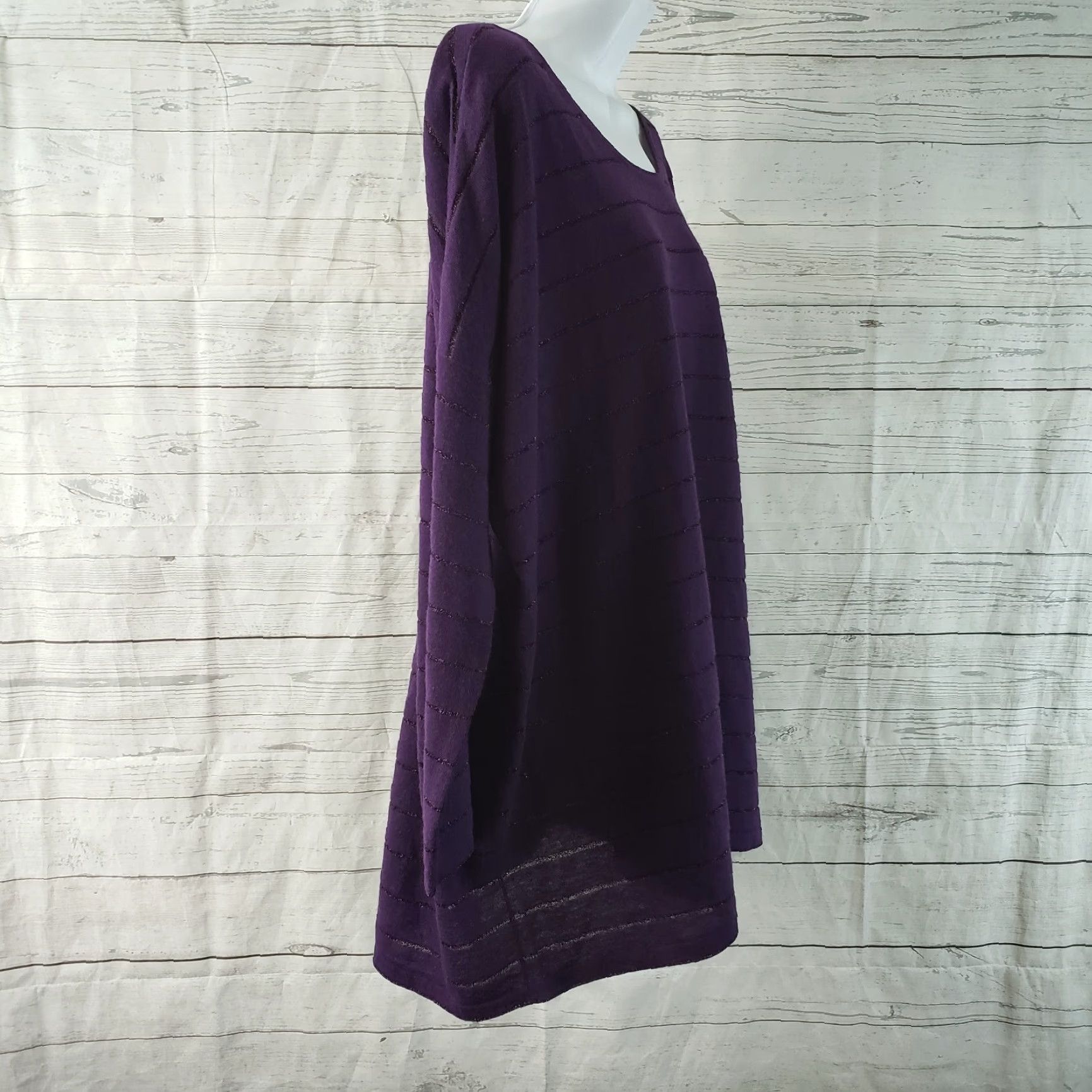 J. Jill J. Jill Womens Sweater Size M Purple Metallic Stripe Wool Blend Pullover, Angora Polyester Wool Size M / US 6-8 / IT 42-44 - 3 Thumbnail