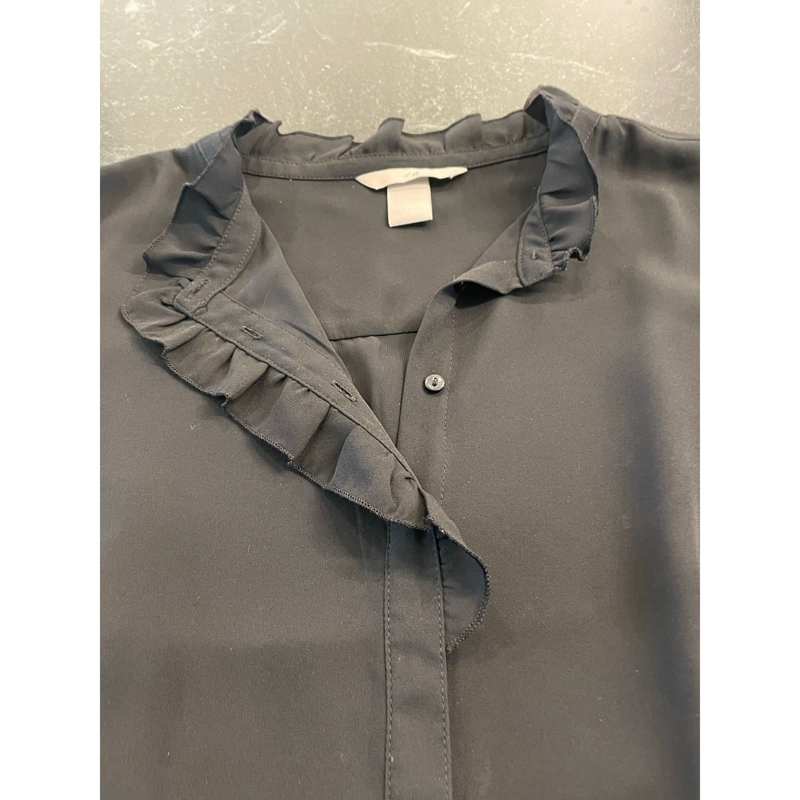 H&M H&M Black silky sheer long sleeve ruffled dress XL Size XL / US 12-14 / IT 48-50 - 3 Thumbnail