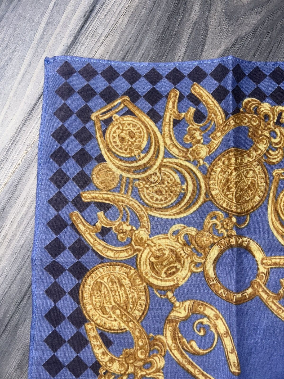 Celine Vintage Celine Blue Cotton Handkerchief with Gold Design Size ONE SIZE - 7 Thumbnail