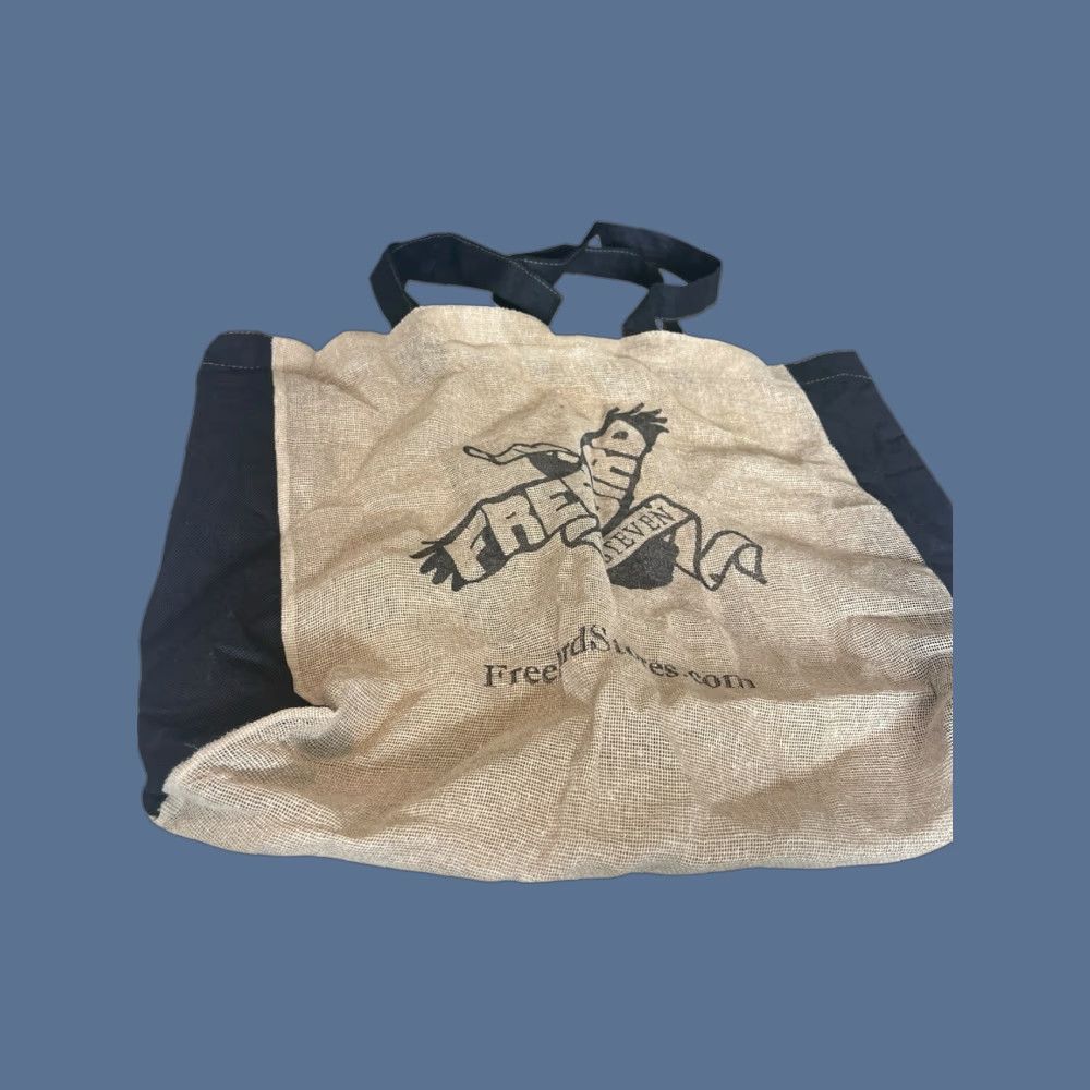 FREEBIRD VINTAGE FREEBIRD By Steven Tan & Black LOGO JUTE BAG Shoulder Tote Travel Tan Womens 14” tall 16.5” wide 4.5” deep Size ONE SIZE - 1 Thumbnail
