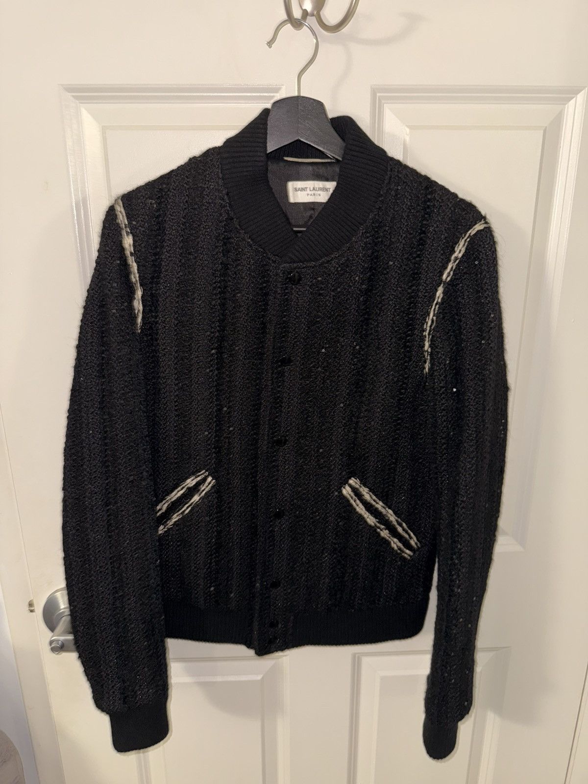 Saint Laurent Paris Saint Laurent Men’s Teddy Jacket Tweed Sequin Crochet 2018 Size US S / EU 44-46 / 1 - 3 Thumbnail