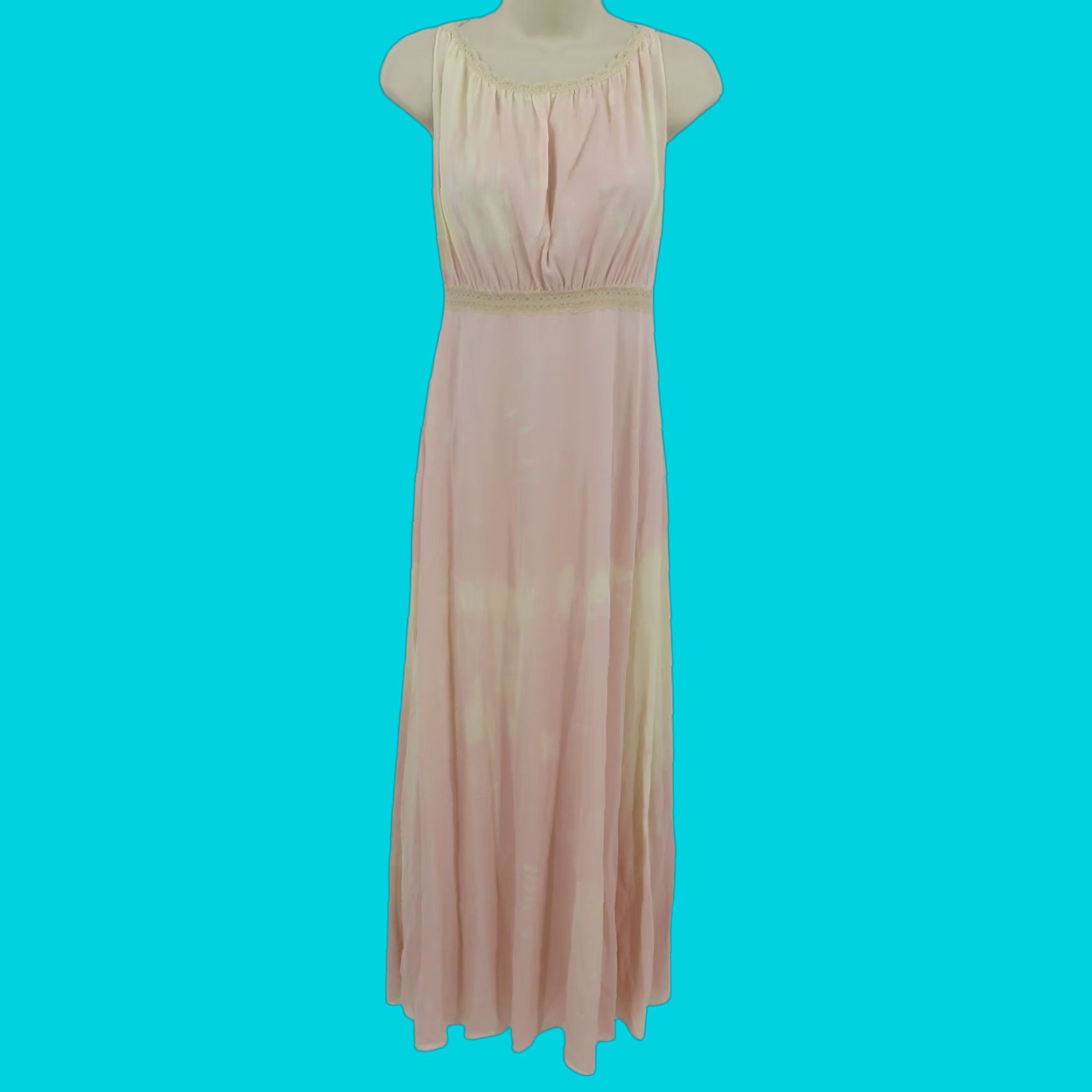 Vintage VTG Miss Elaine Nightgown Gown Pink Cream Lace Sleep Dress Sleeveless Pullover One Size Womens Vintage Pattern: Tie Dye Size ONE SIZE - 1 Thumbnail
