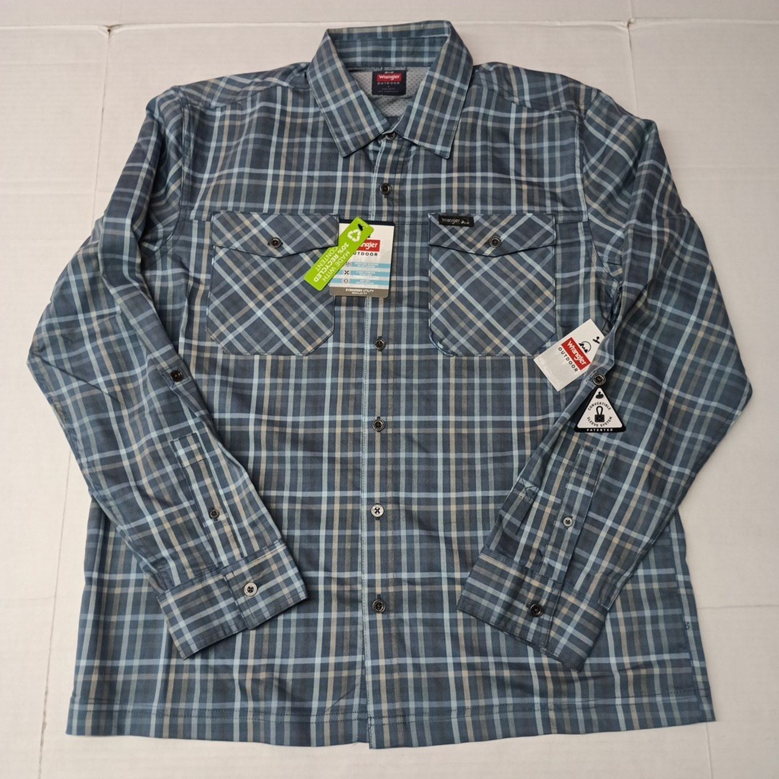 Wrangler Wrangler Shirt Men's L Blue Plaid Convertible Sleeves Size US L / EU 52-54 / 3 - 1 Thumbnail
