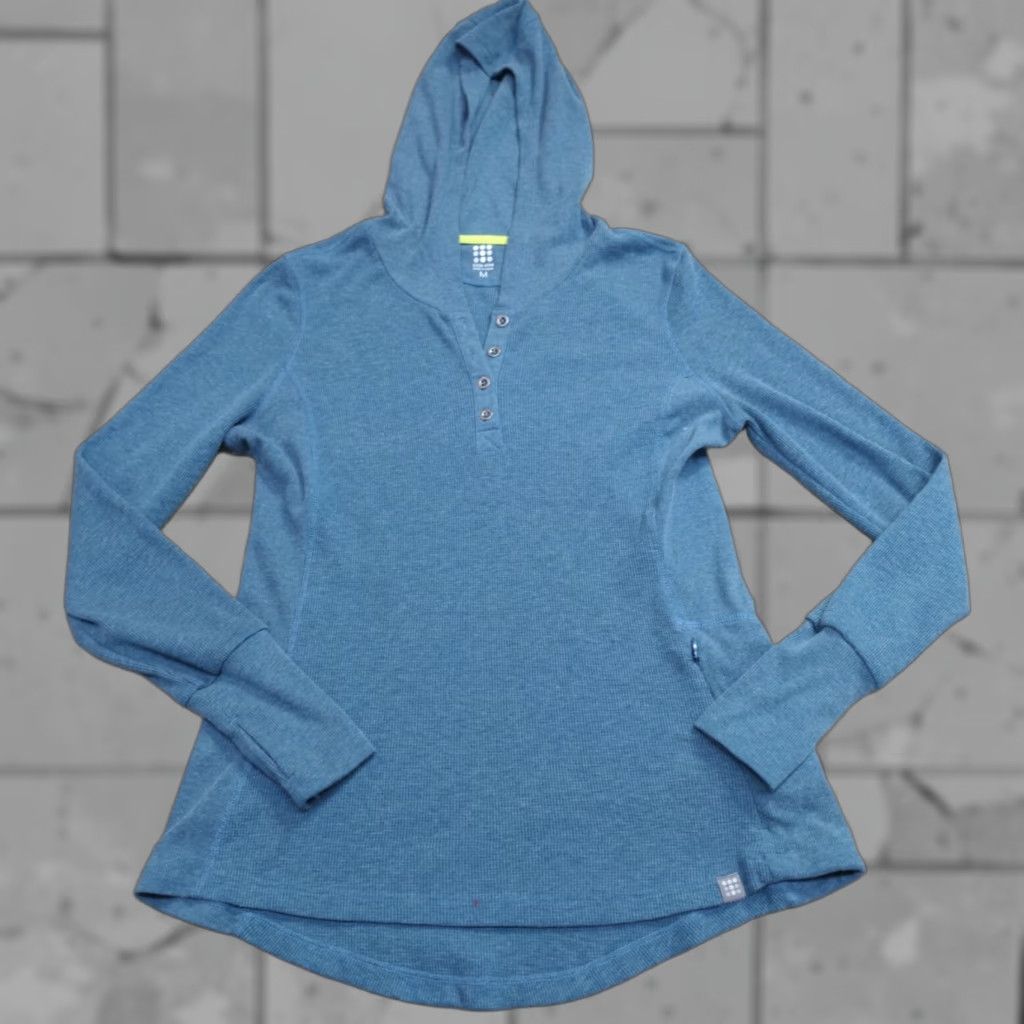 Vintage Title Nine Womens Sweater Medium Blue Ribbed Thermal Hoodie Size M / US 6-8 / IT 42-44 - 1 Thumbnail