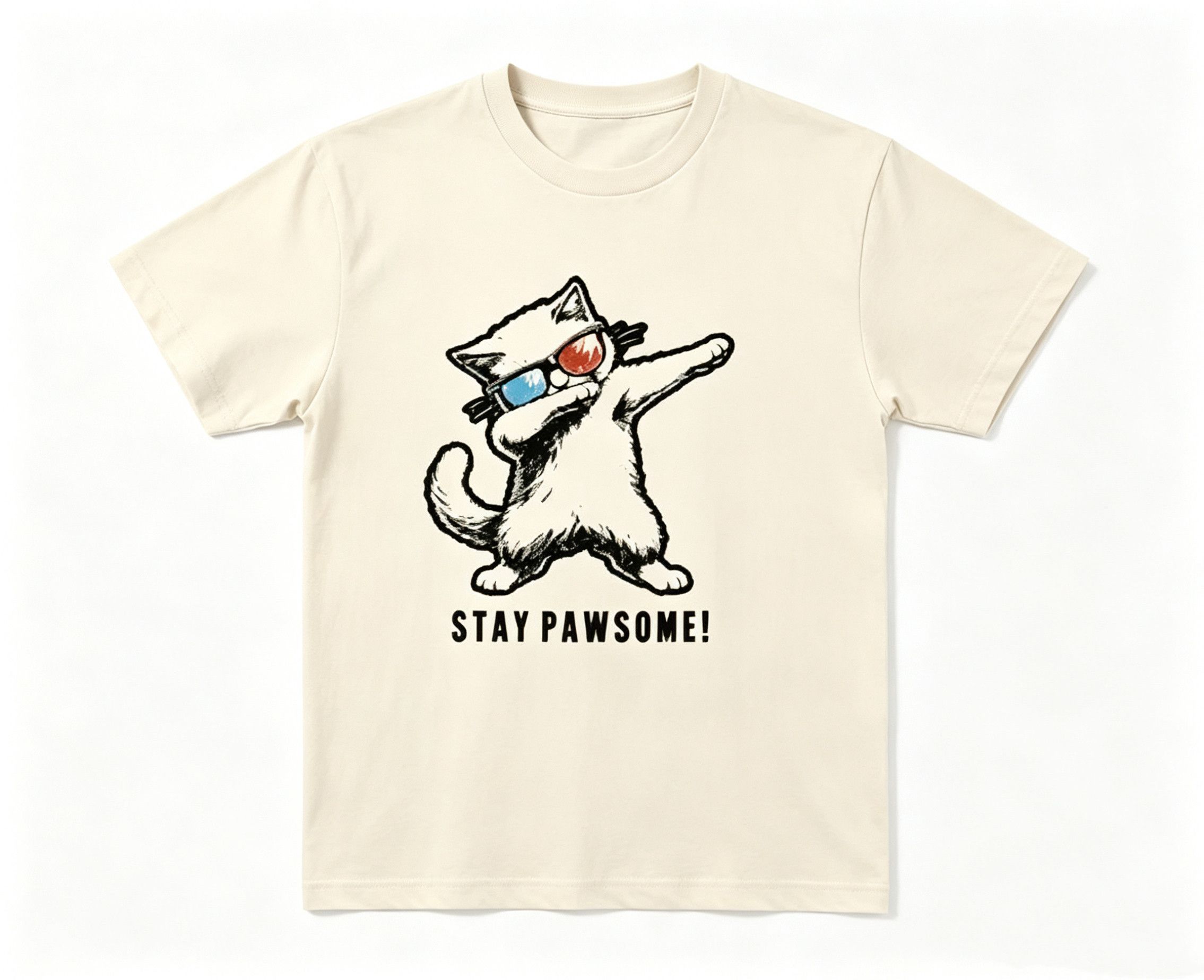 Other Y2K Vintage Stay Awesome Cats Print Beige T-Shirt Size US M / EU 48-50 / 2 - 1 Thumbnail