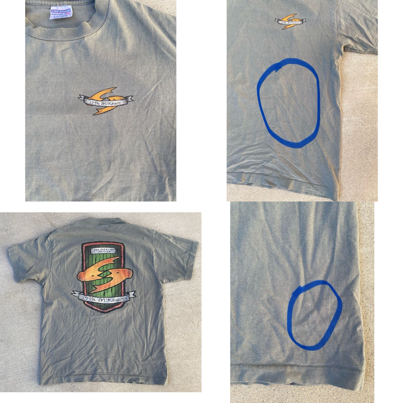 Vintage VINTAGE 17th Street Surf Shop Since 1970 T Shirt Worn Stains Single Stitch Sz L Men's Green Cotton Graphic Print Beach 90s? No question. Size US L / EU 52-54 / 3 - 10 Thumbnail