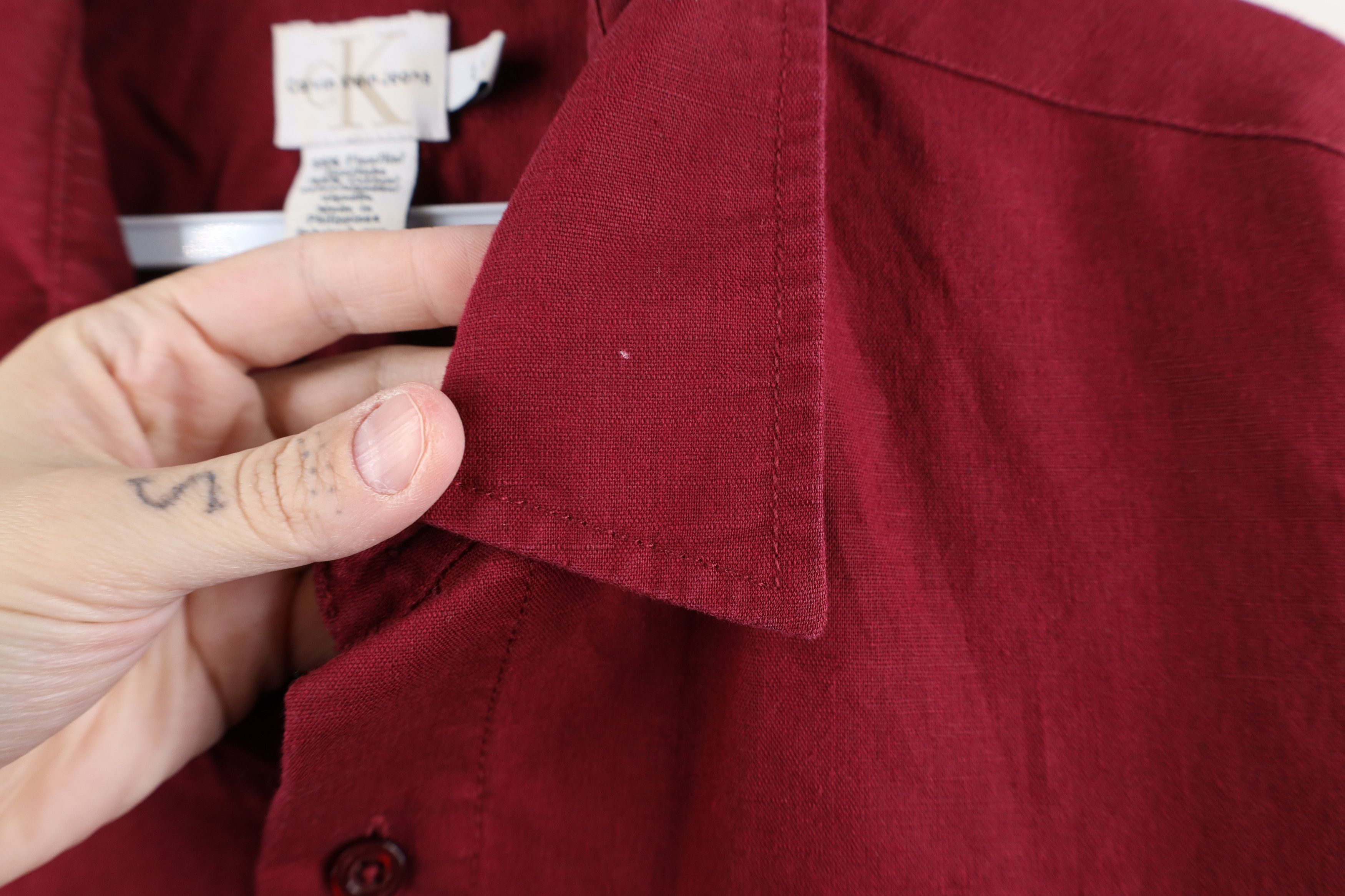 Calvin Klein × Vintage Vintage 90s Calvin Klein Flax Linen Collared Button Shirt Size US L / EU 52-54 / 3 - 4 Thumbnail