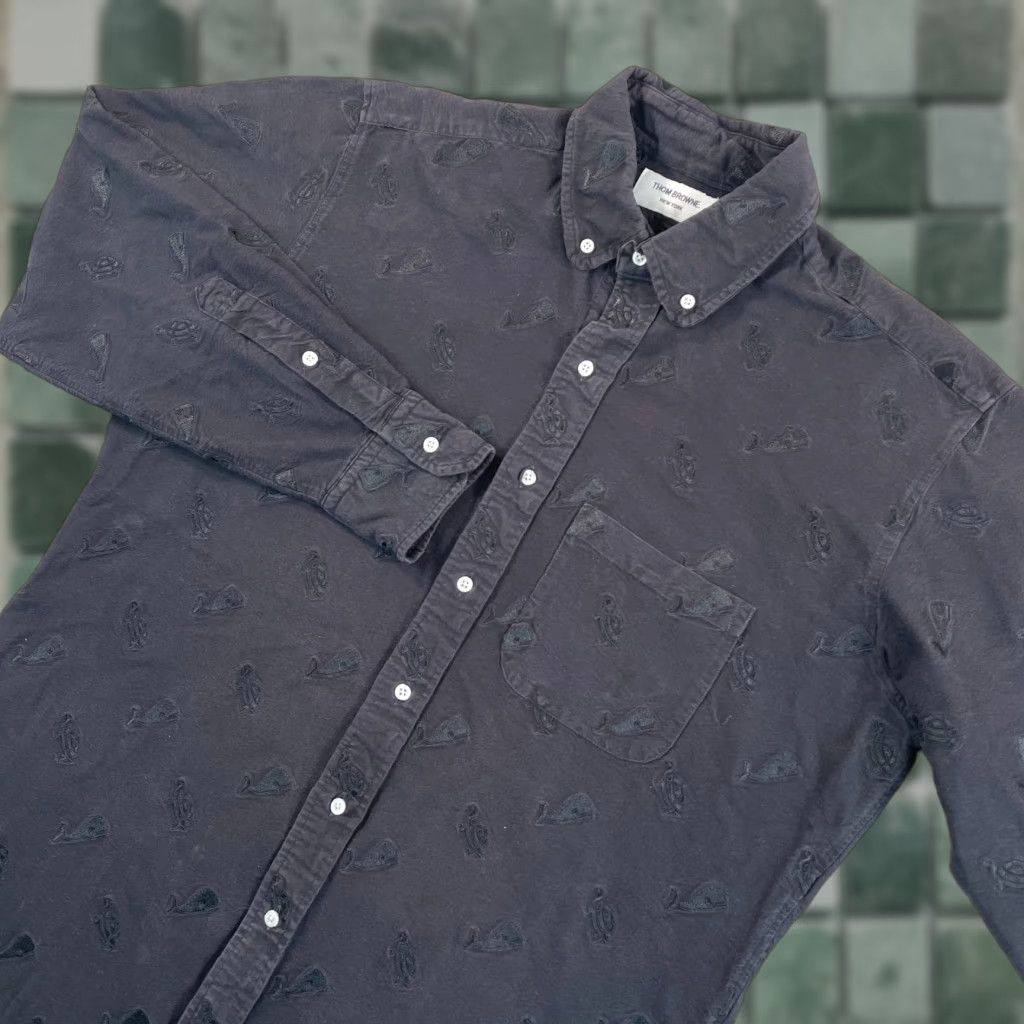 Thom Browne Thom Browne Shirt Men 2XL Black Embroidered Whale & Turtle Oxford Button-Up Casual Designer USA Vintage: No Size US XXL / EU 58 / 5 - 1 Thumbnail
