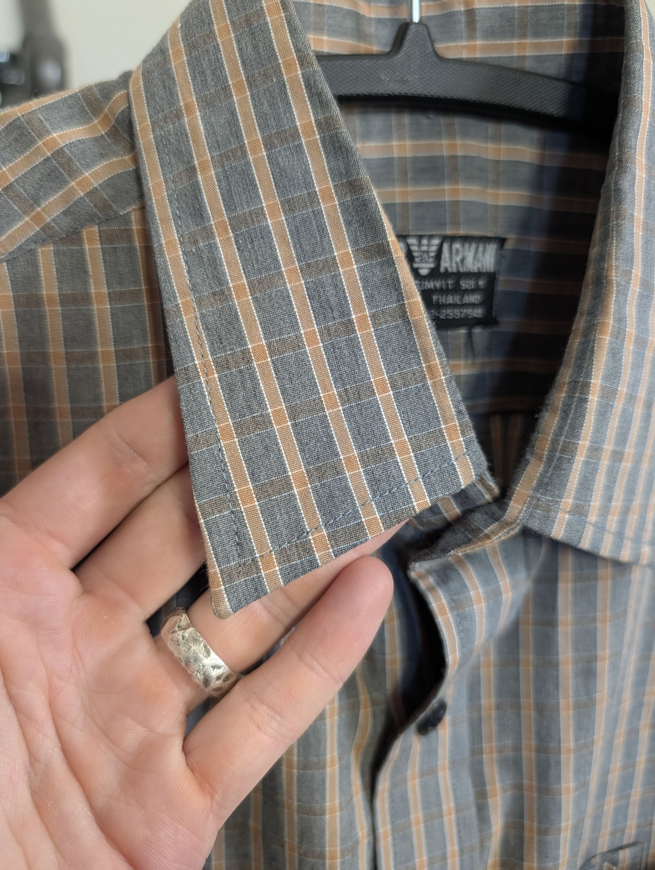Armani PETER ARMANI Bespoke gray/orange plaid mens dress shirt Size US M / EU 48-50 / 2 - 8 Thumbnail