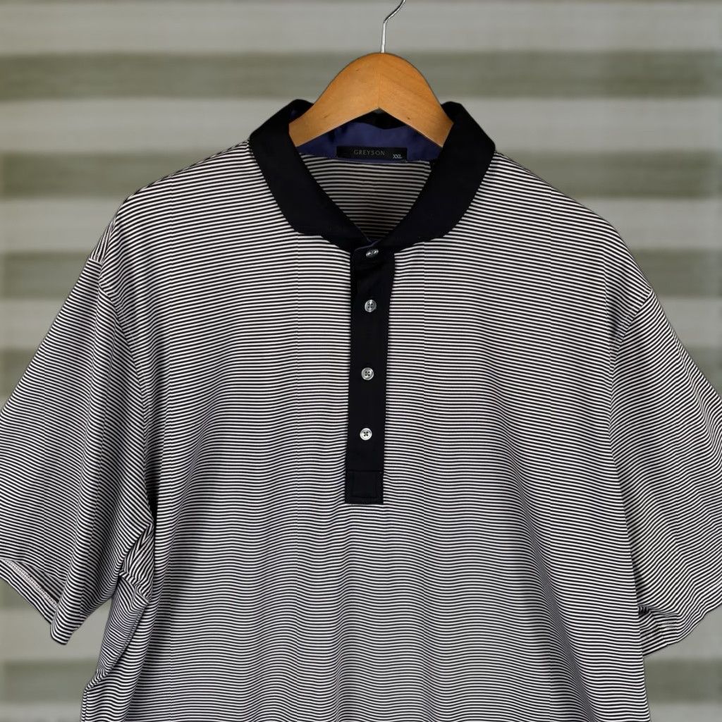 Vintage Greyson Polo Shirt Mens 2XL Black White Micro Stripe Performance Golf Logo Shirt Size US XXL / EU 58 / 5 - 1 Thumbnail