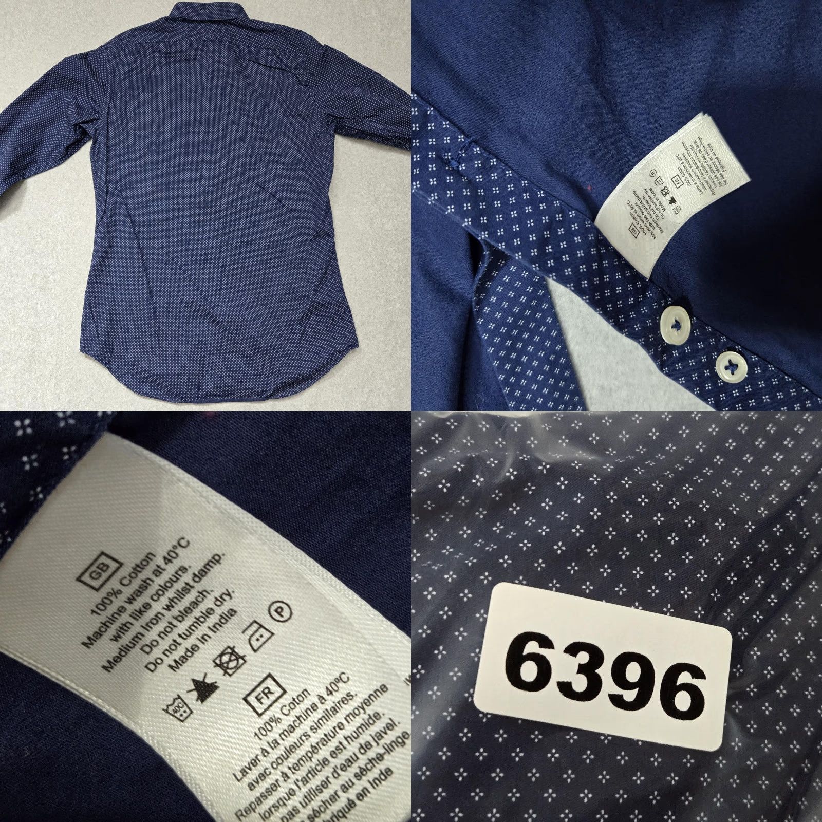 Vintage TM Lewin Shirt Mens 17 36 Navy Blue Fitted Dress Long Sleeve Patterned Button Up Formal Size 46R - 10 Thumbnail