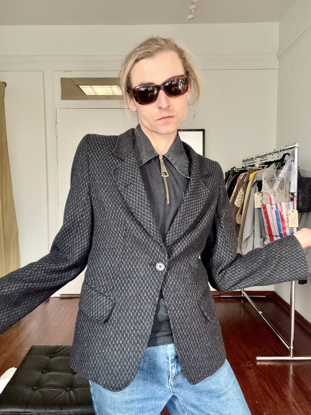 Ann Demeulemeester Ann Demeulemeester Archive Diamond Print One Button Blazer Size US XS / EU 42 / 0 - 3 Thumbnail