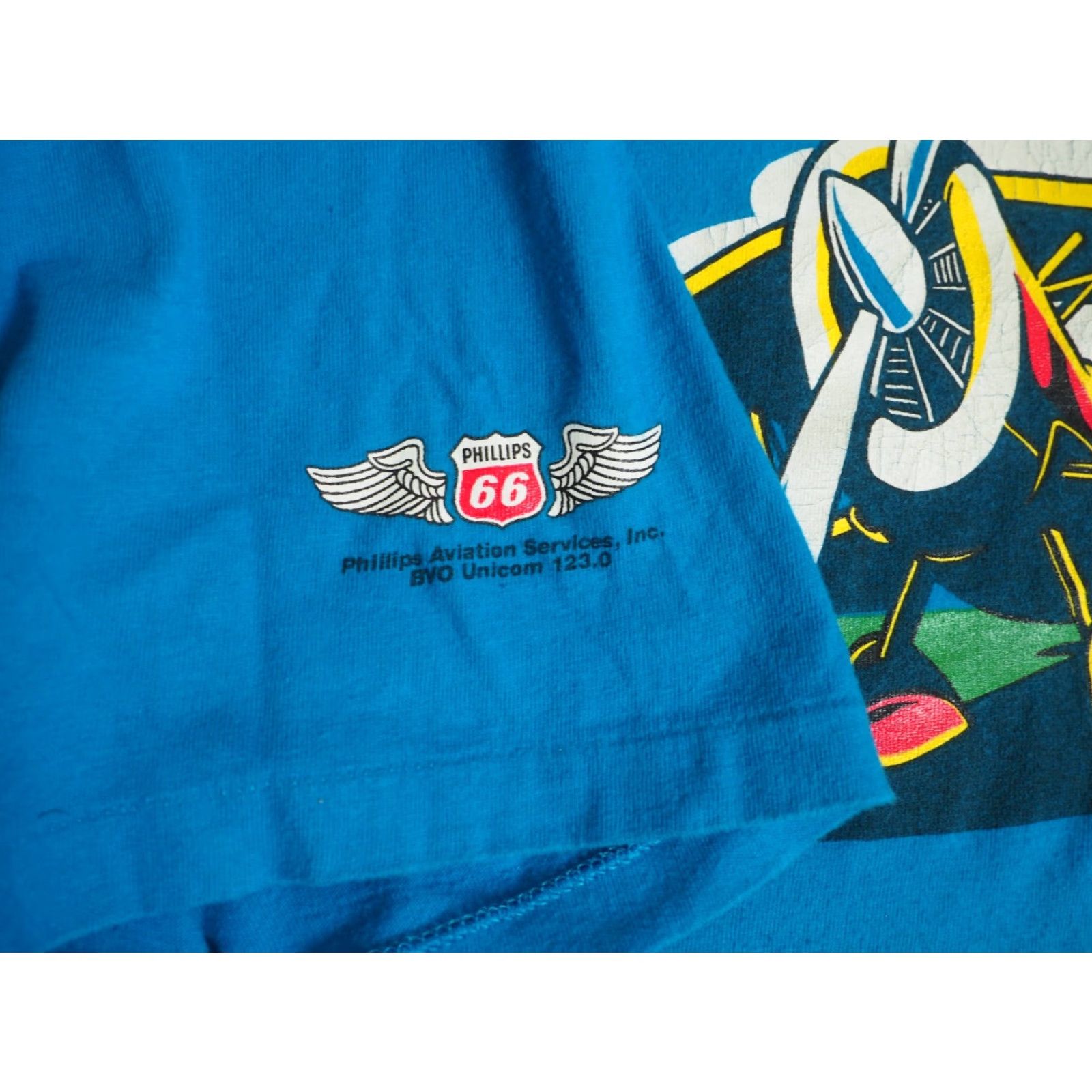 Hanes VTG Hanes Phillips 66 Oklahoma Aviation Airplane USA Blue Tee T-Shirt XL Shirt Mens 90s Graphic Cotton Short Sleeve Vintage Size US XL / EU 56 / 4 - 6 Thumbnail