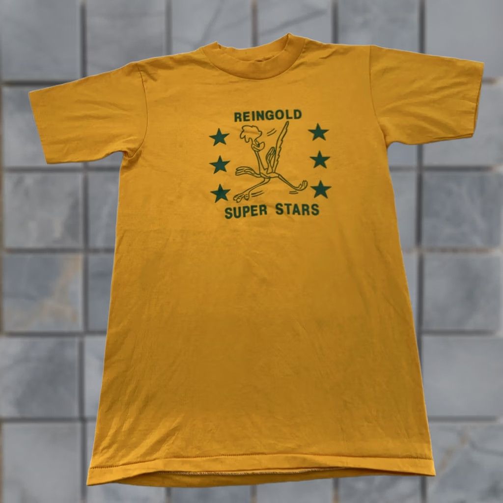 Hanes VINTAGE Reingold Elementary School Road Runner Shirt Mens XS Fitchburg MA Yellow 70s Sports Cartoon Retro Mens Size US XS / EU 42 / 0 - 1 Thumbnail