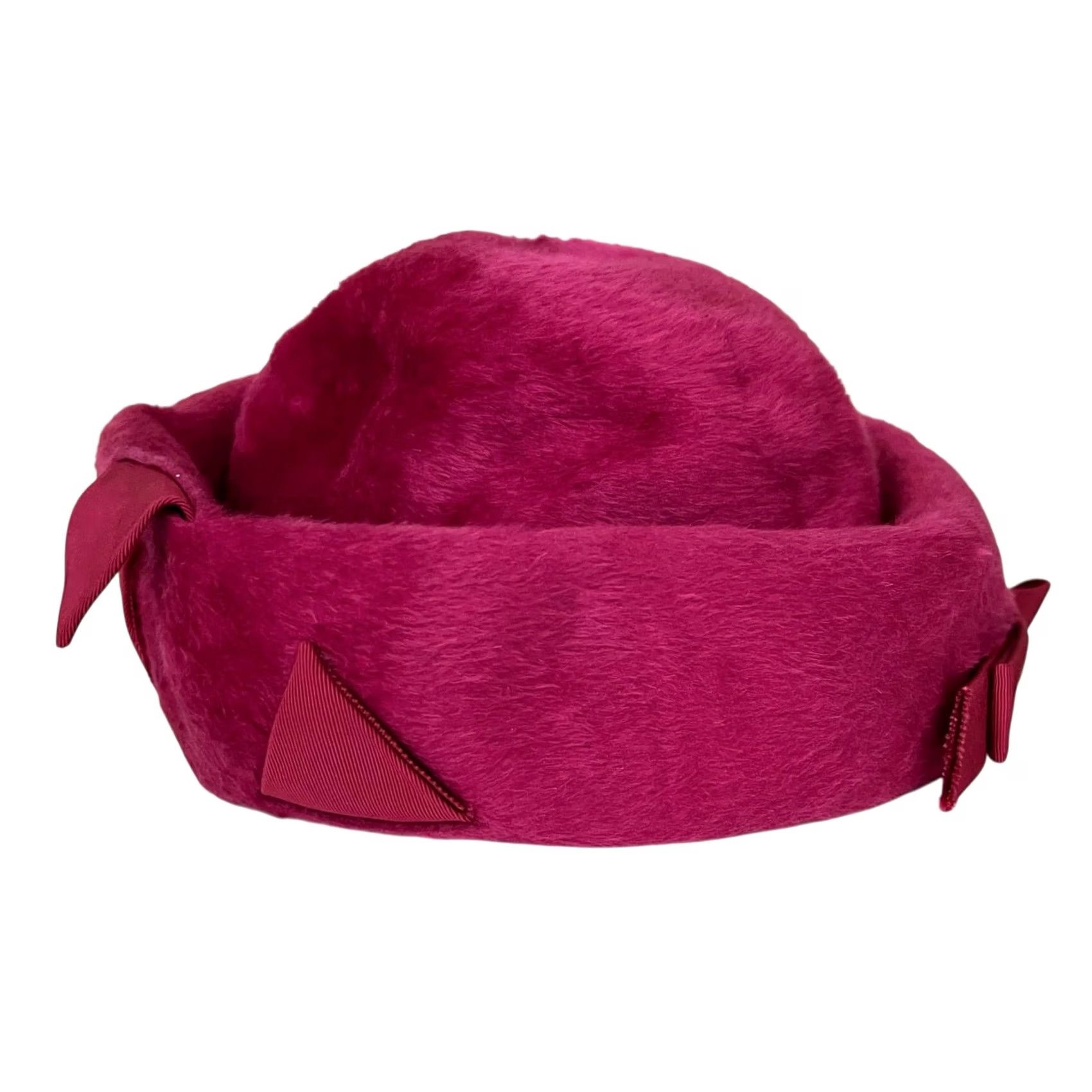 Vintage VINTAGE Gwen Pennington Hat Pink Faux Fur Fluffy Pillbox w/ Triangular Details Womens One Size Pink Pillbox Hat Size ONE SIZE - 7 Thumbnail