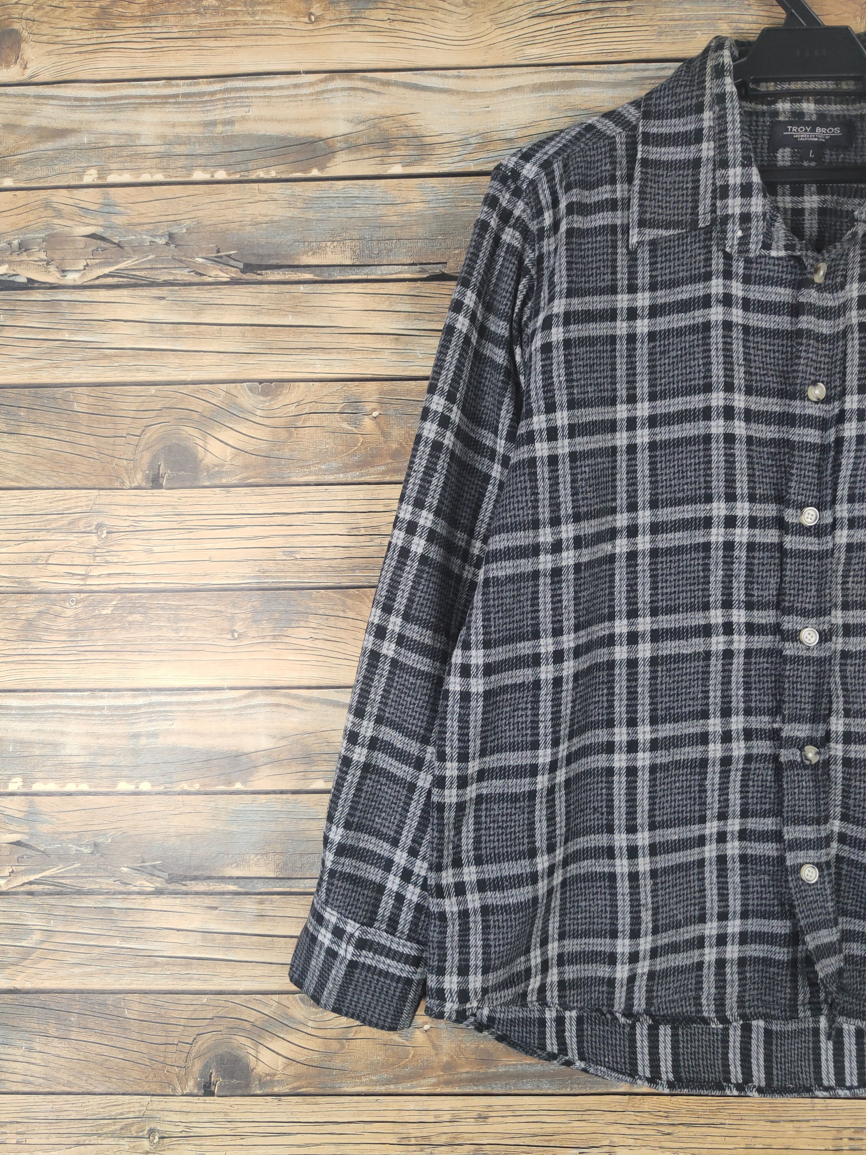 Homespun Knitwear × Japanese Brand × Vintage Retro Troy Bros Black Gray Long sleeves Button Up Shirts Size L / US 10 / IT 46 - 3 Thumbnail