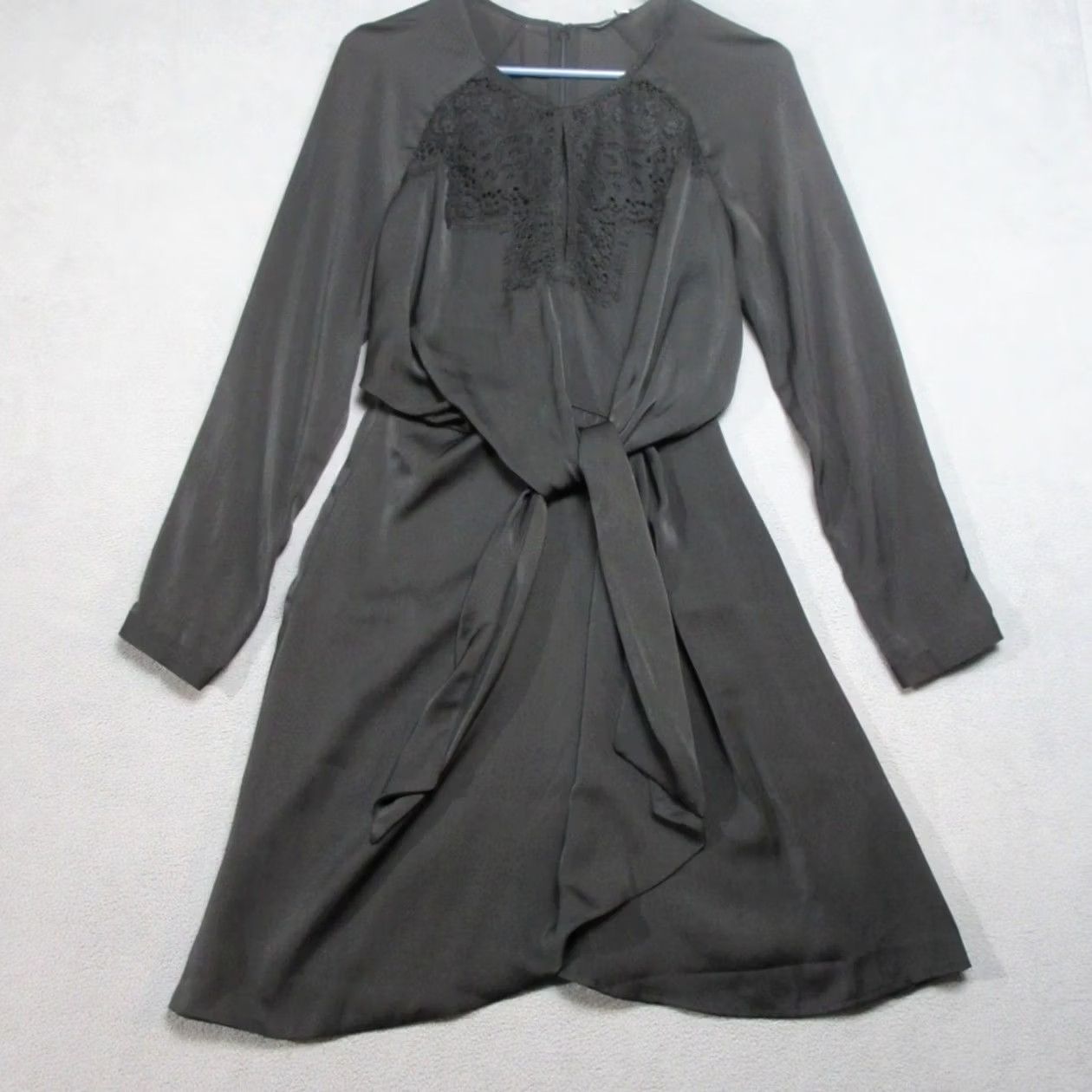 Guess GUESS Dress Womens XS Black Fit & Flare Tie Waist Draped Front Long Sleeve Size XS / US 0-2 / IT 36-38 - 2 Thumbnail