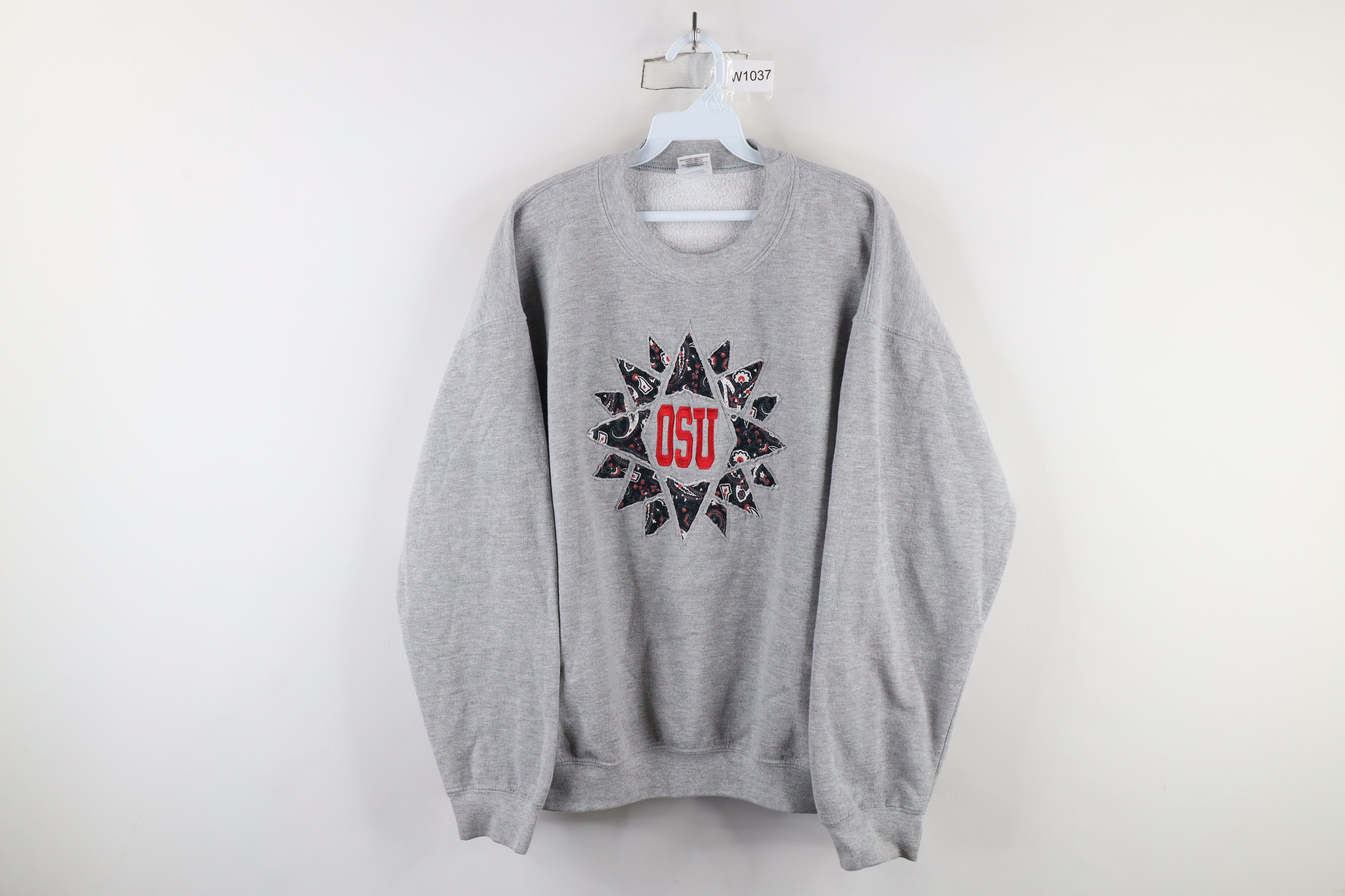 Vintage Vintage 90s Quilt Patch Ohio State University Sweatshirt Size L / US 10 / IT 46 - 1 Thumbnail