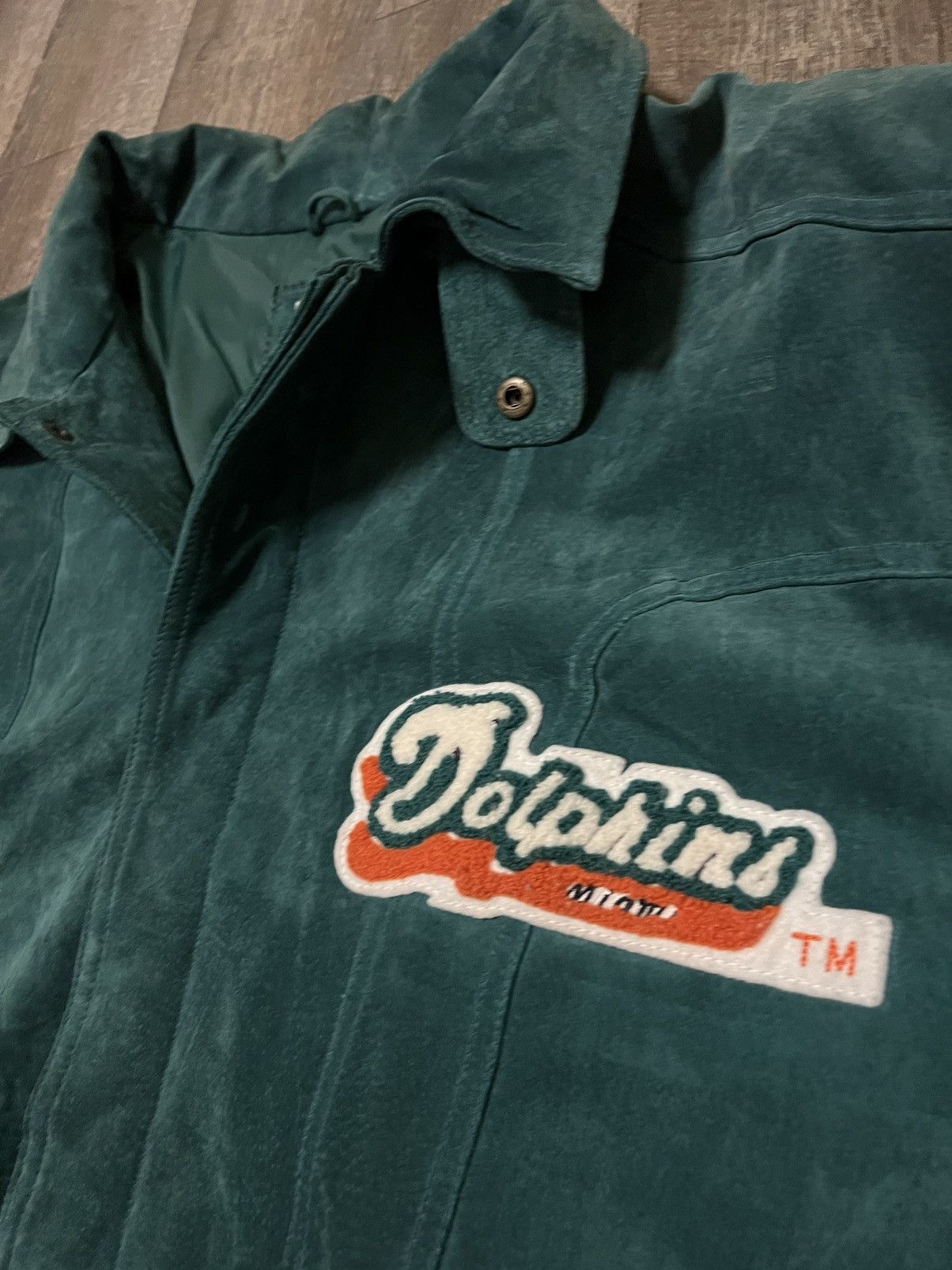 NFL × Vintage Vintage Miami Dolphins Rugby Club Leather Suede Jacket Size US XXL / EU 58 / 5 - 4 Thumbnail