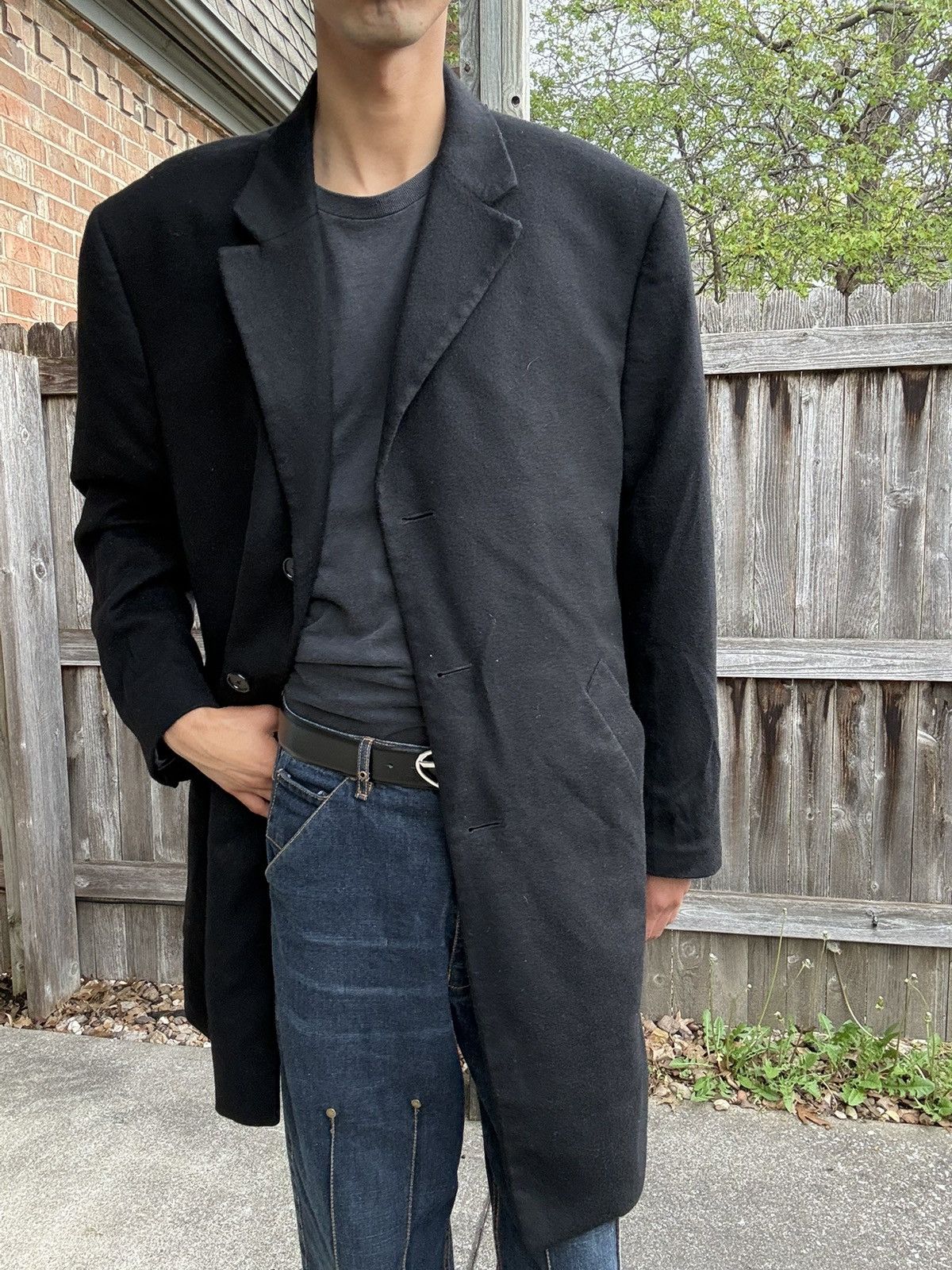 Jos. A. Bank 90s Single-Breasted Black Cashmere Overcoat Size US L / EU 52-54 / 3 - 1 Thumbnail