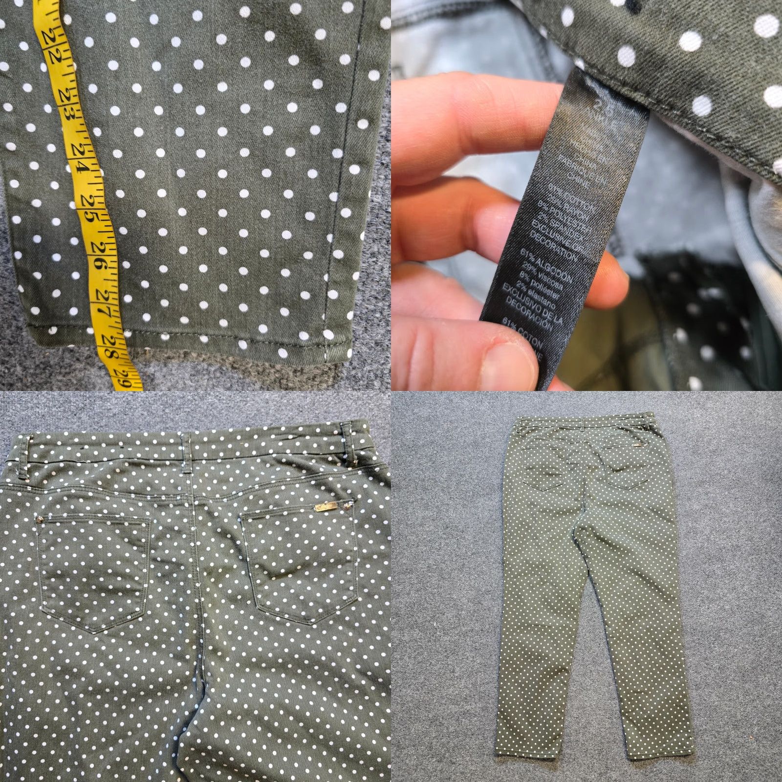 Vintage Chicos Pants Womens 14 Green White Polka Dot Cropped Slimming Stretch Jeans Pant Size 36" / US 14 / IT 50 - 8 Thumbnail