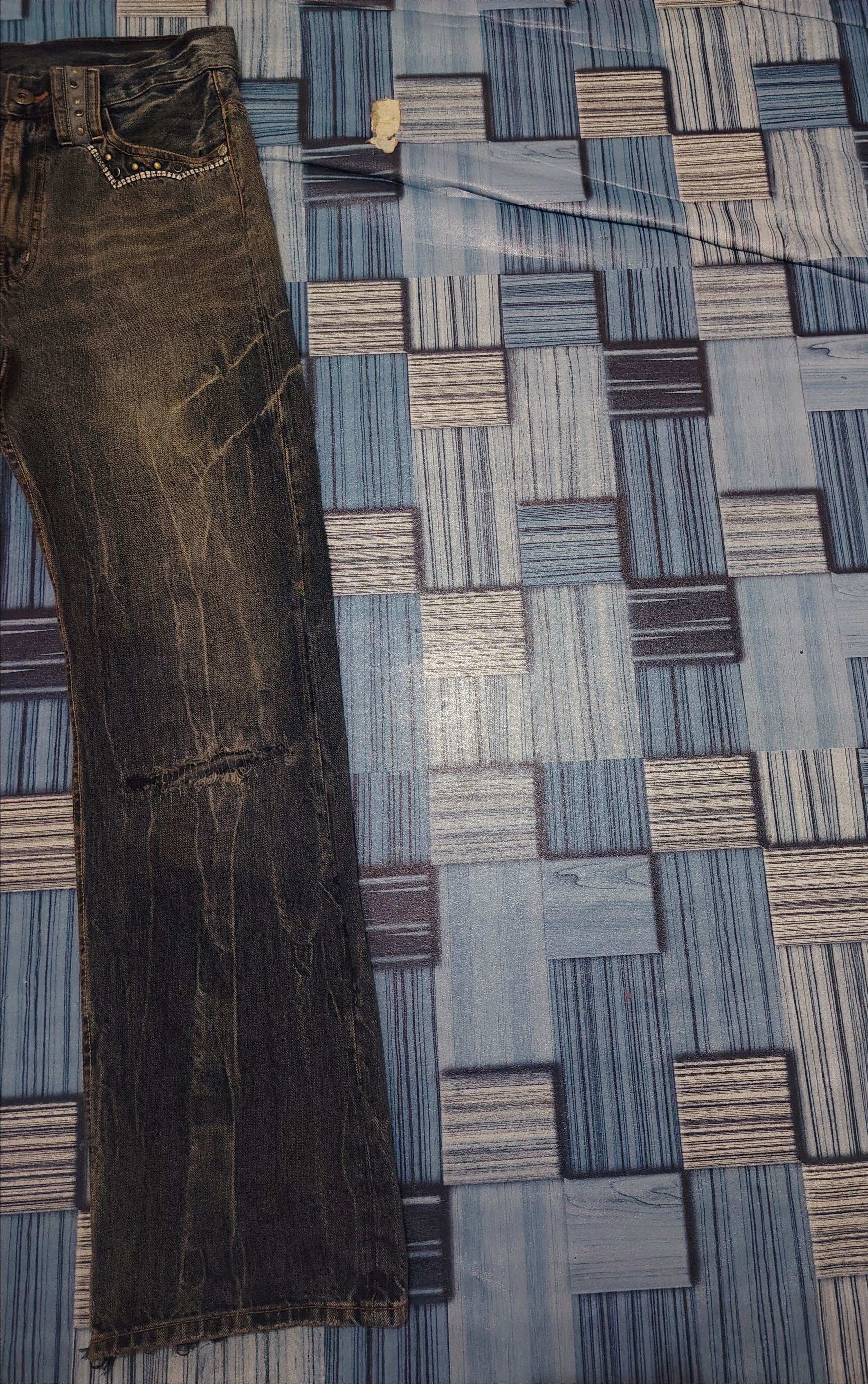 Tornado Mart Japanese Oririn Buckle Back Flared Jeans Distressed Denim Size US 31 - 4 Thumbnail