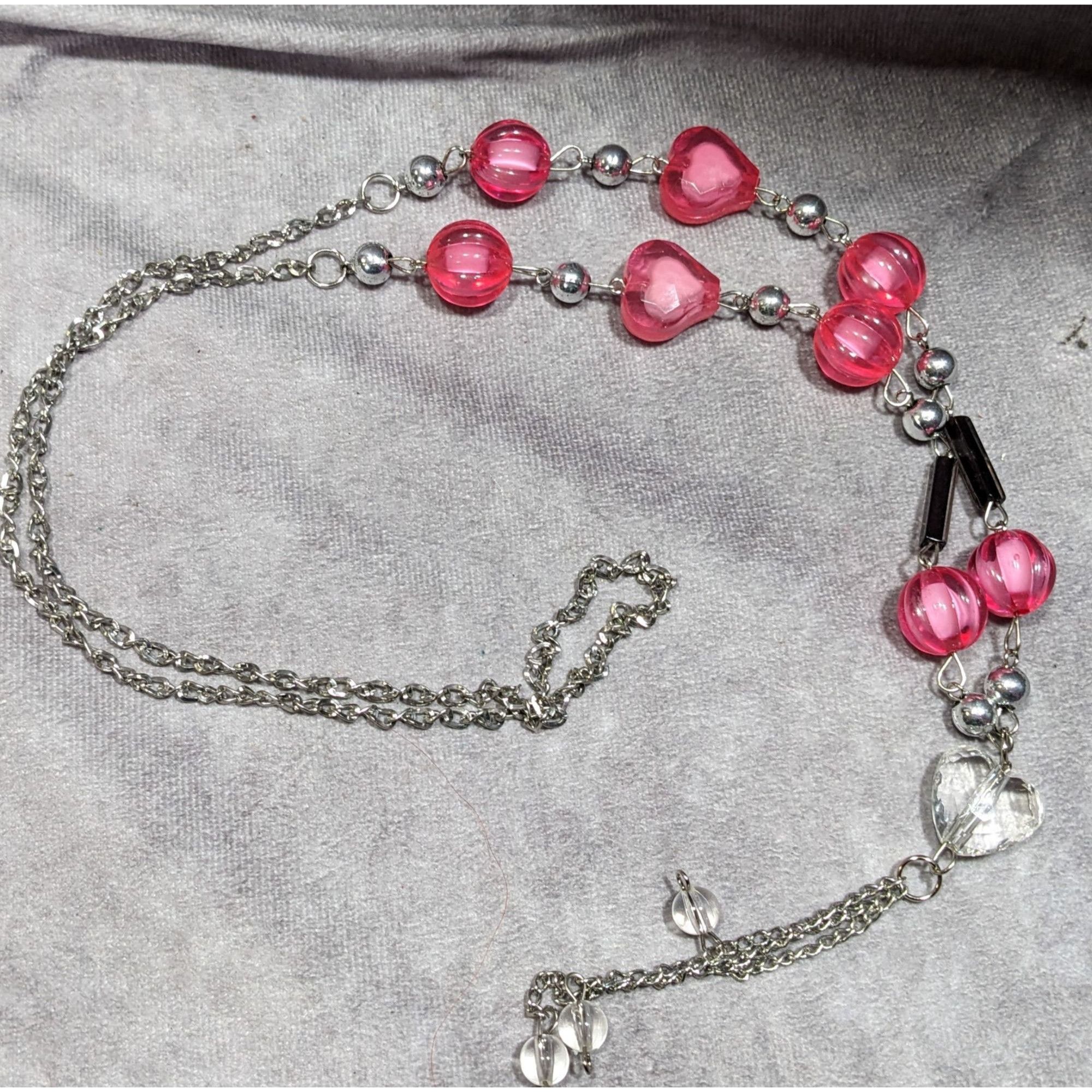 Other Coquette Heart Pink And Silver Tone Station Necklace With Ta Size ONE SIZE - 7 Thumbnail