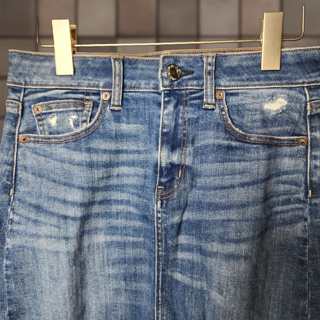 American Eagle Outfitters American Eagle Outfitters Skirt Denim Mini High Rise Frayed Edge 4 Blue Stretch Vintage 90s Womens Size US 4 / IT 34 - 1 Thumbnail