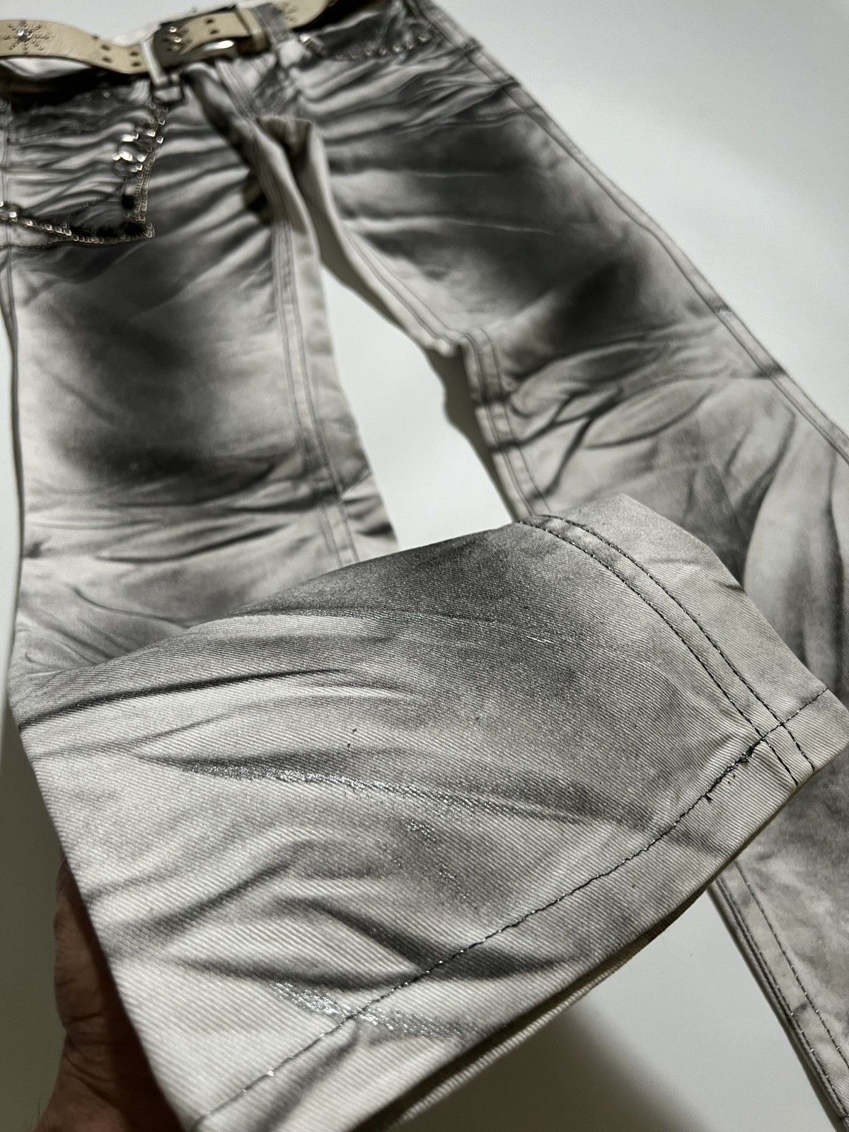 Japanese Brand Xfrm Silver Glitter Waxed Bootcut Jeans Y2K Japanese Brand Size US 31 - 9 Thumbnail