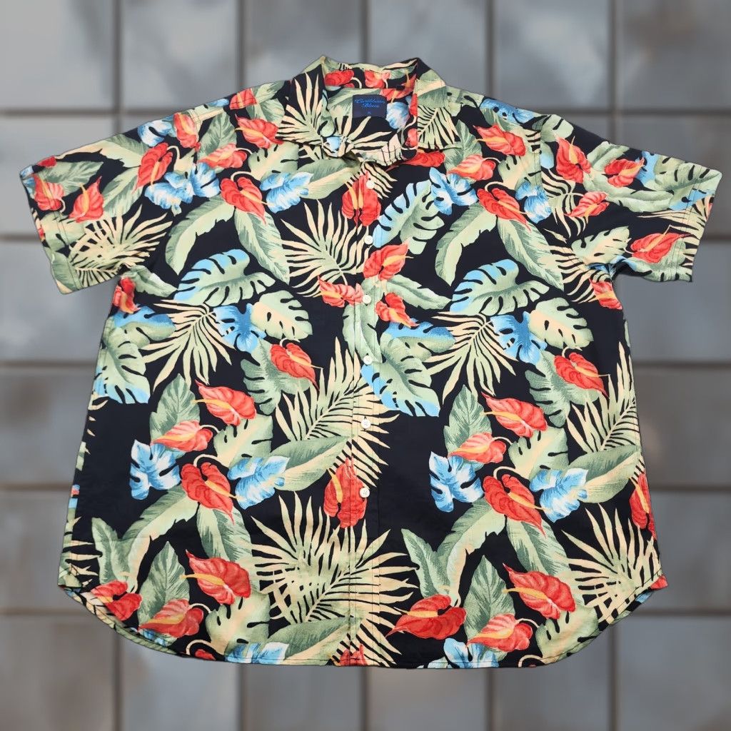 Vintage VINTAGE Caribbean Blues Shirt Mens XL Black Hawaiian Aloha Button Up Tropical Floral Shirt Size US XL / EU 56 / 4 - 1 Thumbnail